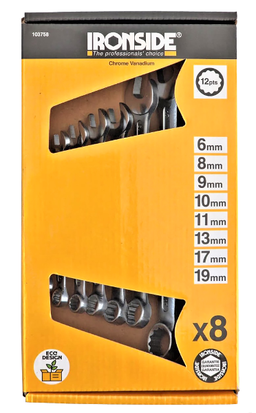 Kiintolenkkiavainsarja Ironside 8-osainen 6-19mm
