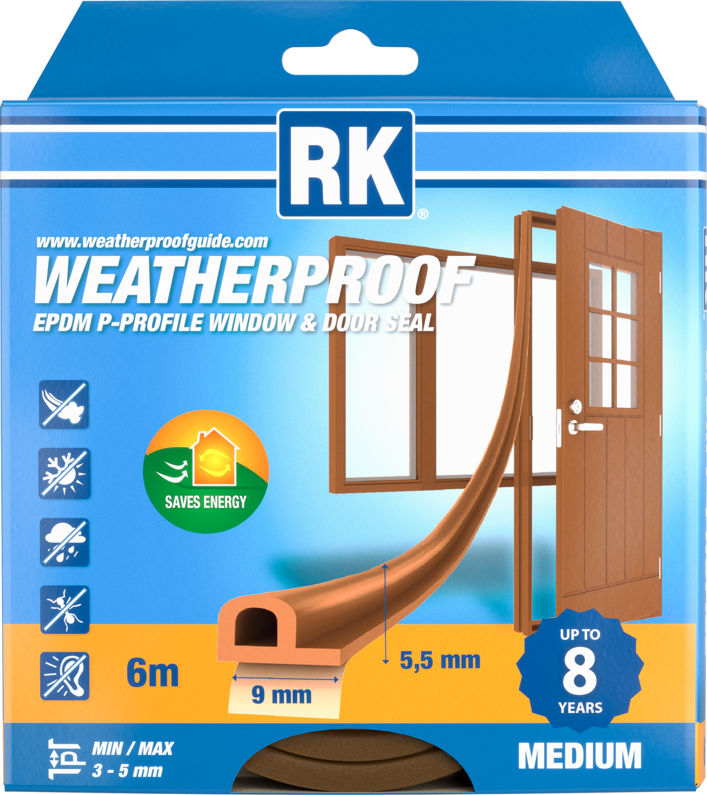 Ikkuna- ja ovitiiviste RK P-profiili ruskea 6m