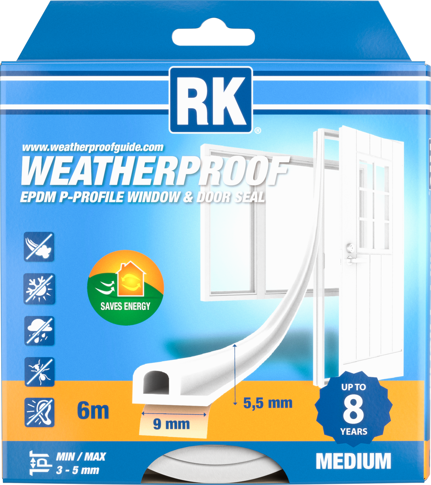 Ikkuna- ja ovitiiviste RK P-profiili valkoinen 6m