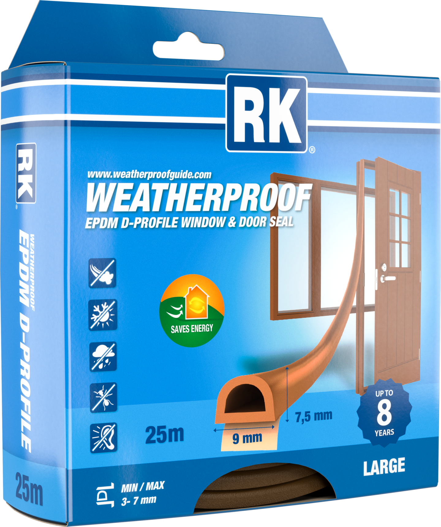 Ikkuna- ja ovitiiviste RK D-profiili ruskea 25m