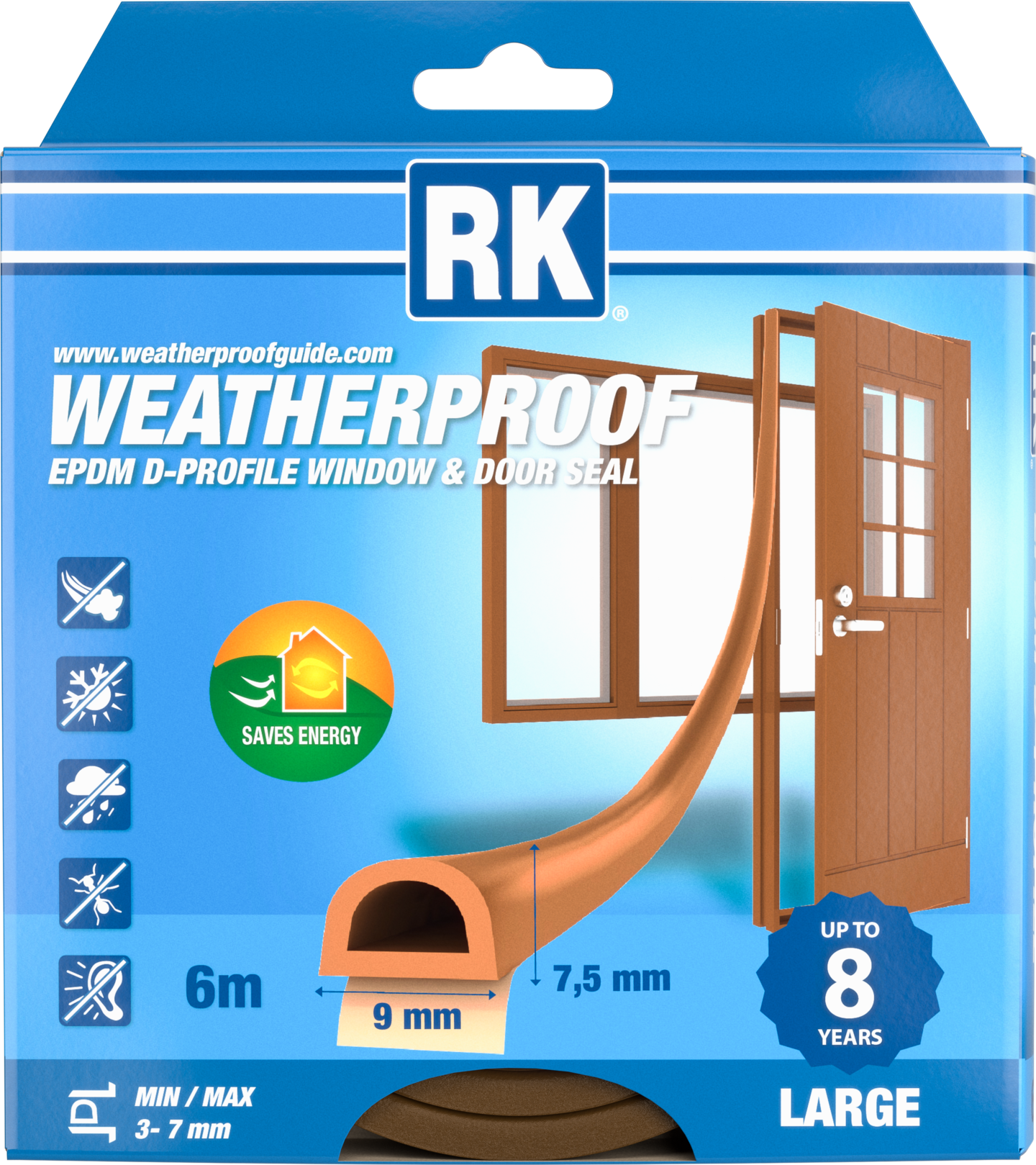 Ikkuna- ja ovitiiviste RK D-profiili ruskea 6m