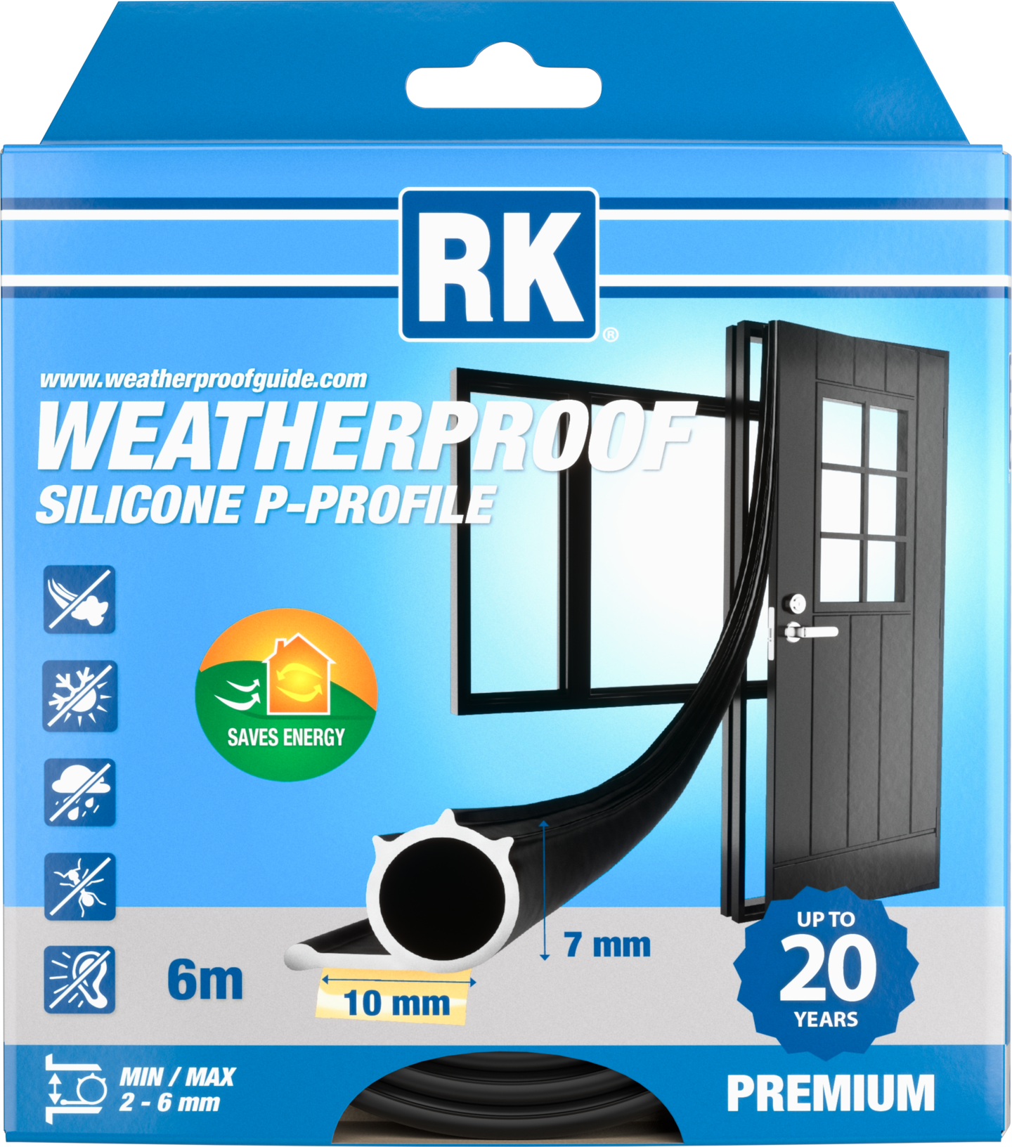 Silikonitiiviste RK P-profiili 7mm 6m Itseliimautuva musta