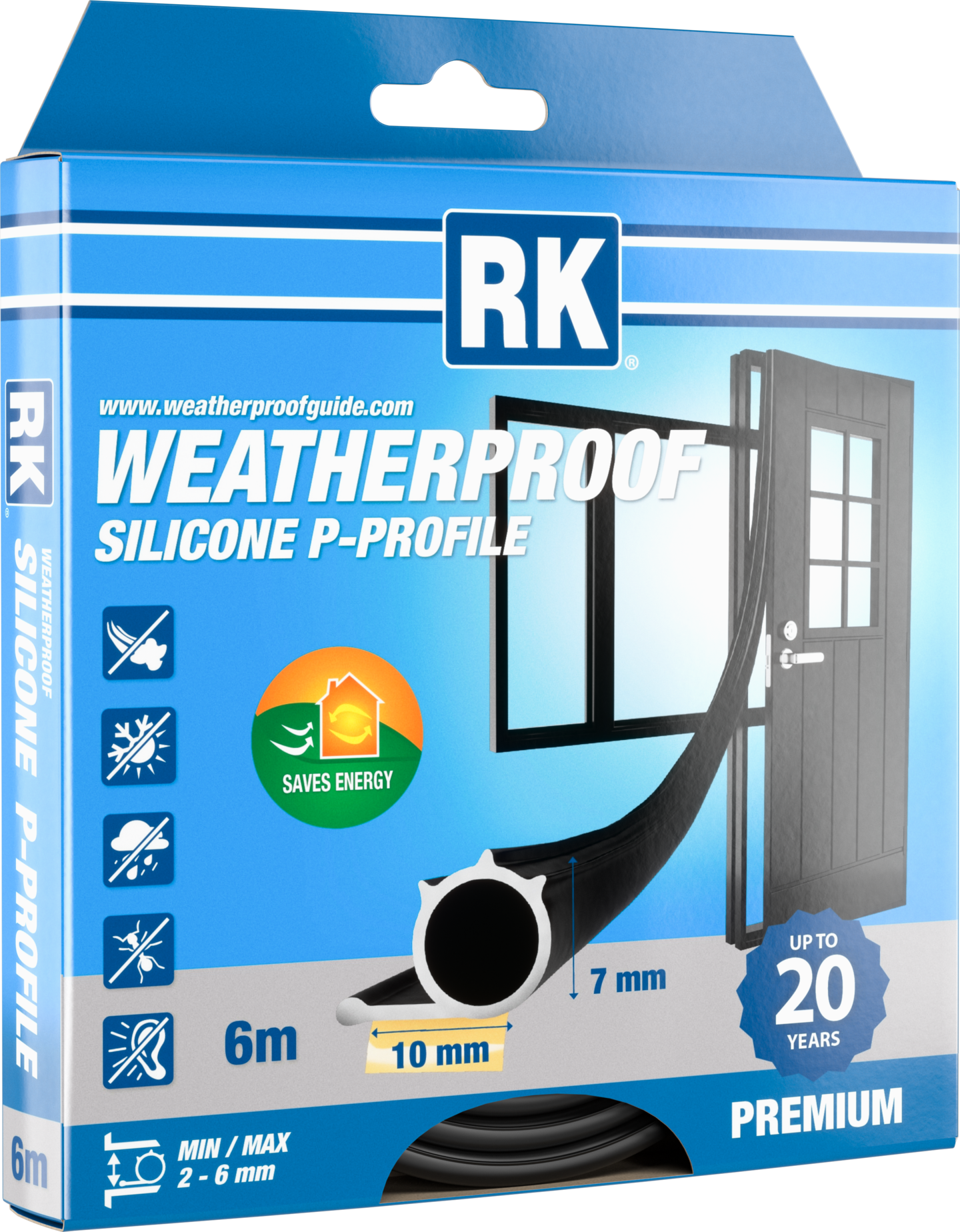 Silikonitiiviste RK P-profiili 7mm 6m Itseliimautuva musta