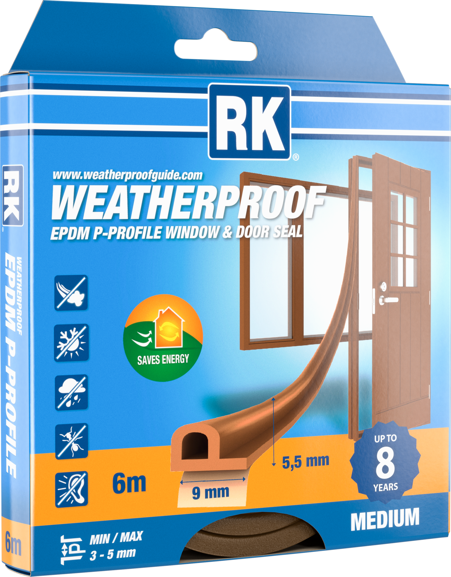 Ikkuna- ja ovitiiviste RK P-profiili ruskea 6m