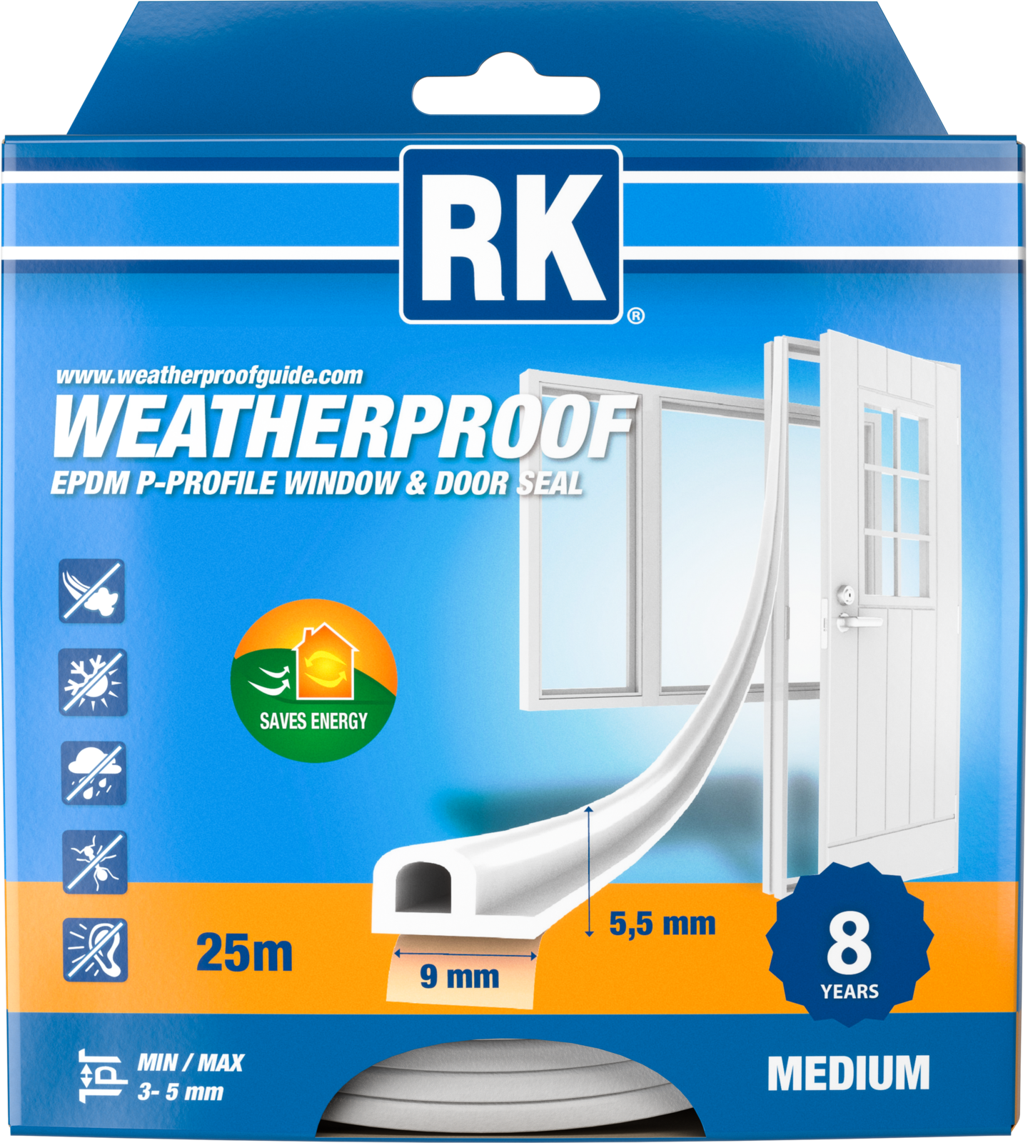 Ikkuna- ja ovitiiviste RK P-profiili valkoinen 25m