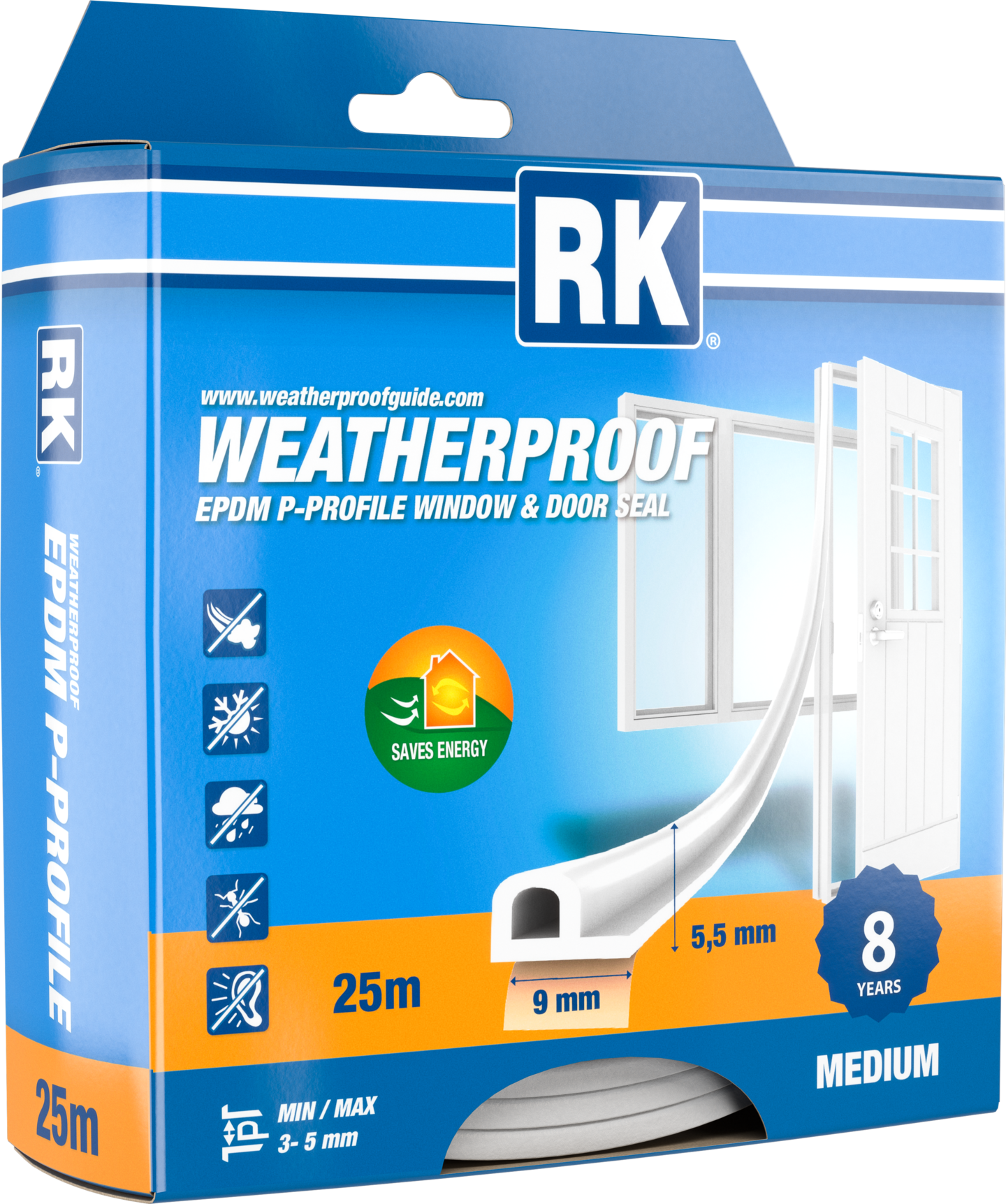 Ikkuna- ja ovitiiviste RK P-profiili valkoinen 25m