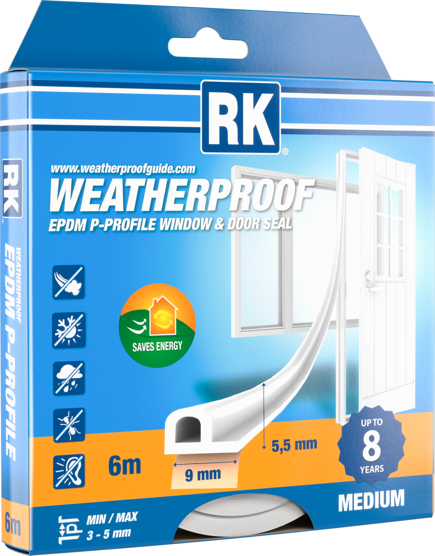 Ikkuna- ja ovitiiviste RK P-profiili valkoinen 6m