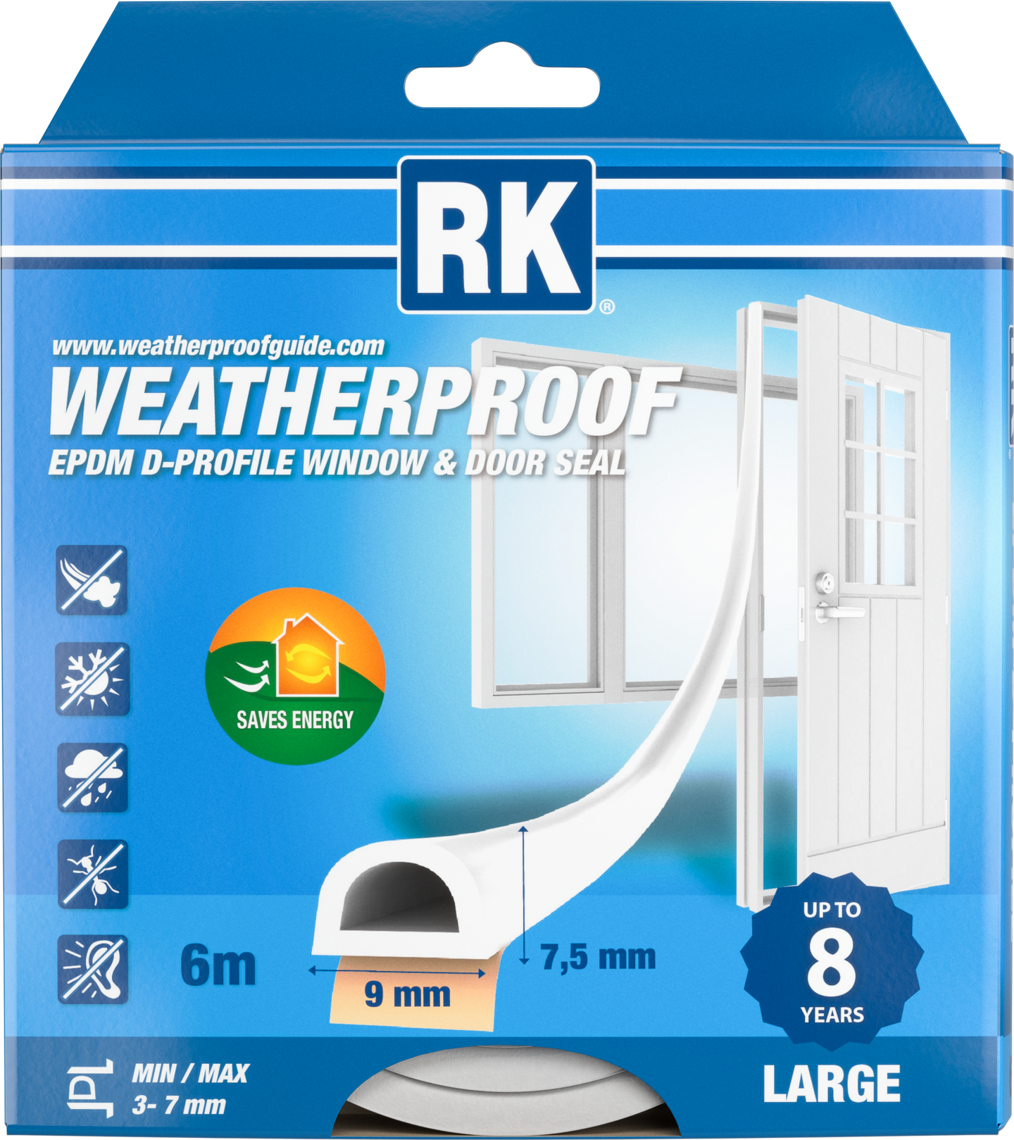 Ikkuna- ja ovitiiviste RK D-profiili valkoinen 6m