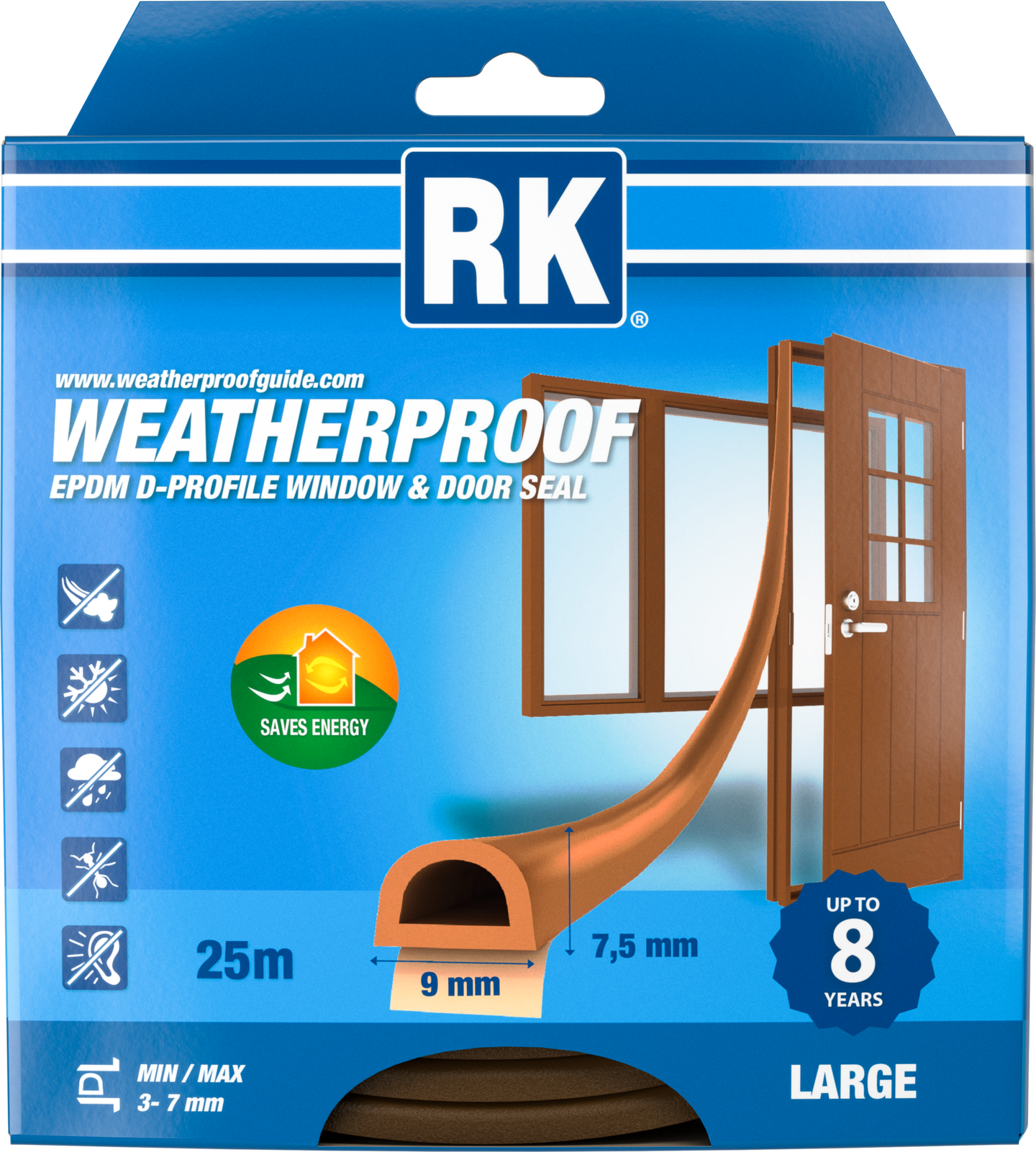 Ikkuna- ja ovitiiviste RK D-profiili ruskea 25m