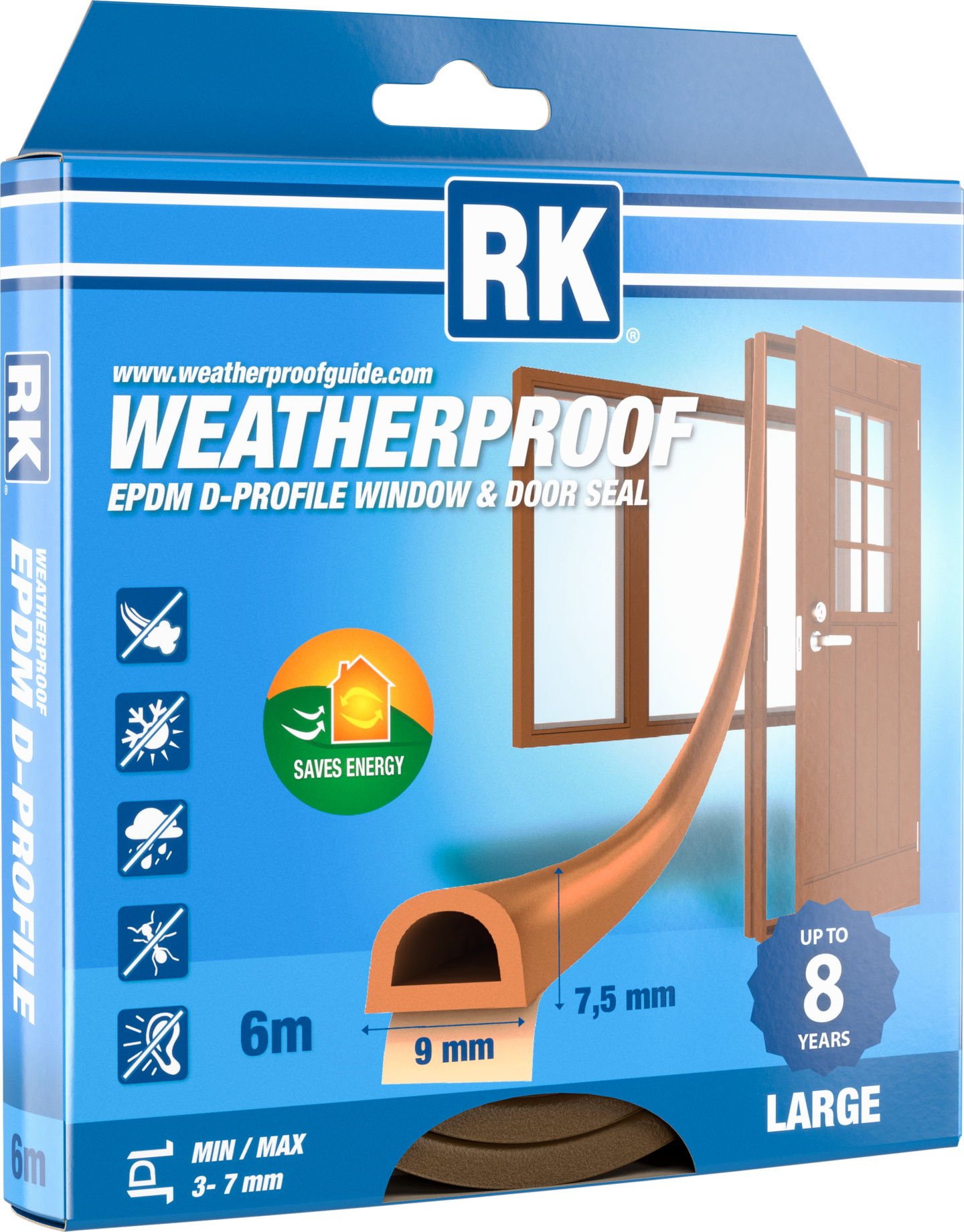 Ikkuna- ja ovitiiviste RK D-profiili ruskea 6m