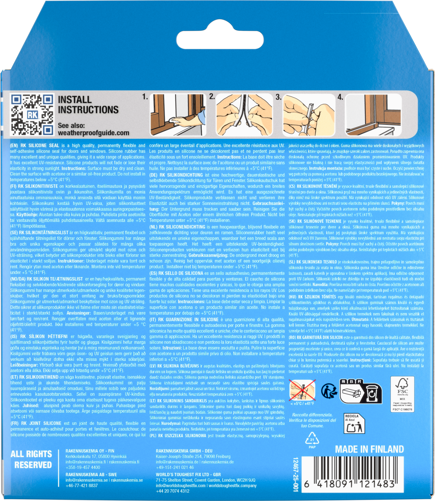 Silikonitiiviste RK P-profiili 7mm 6m Itseliimautuva musta