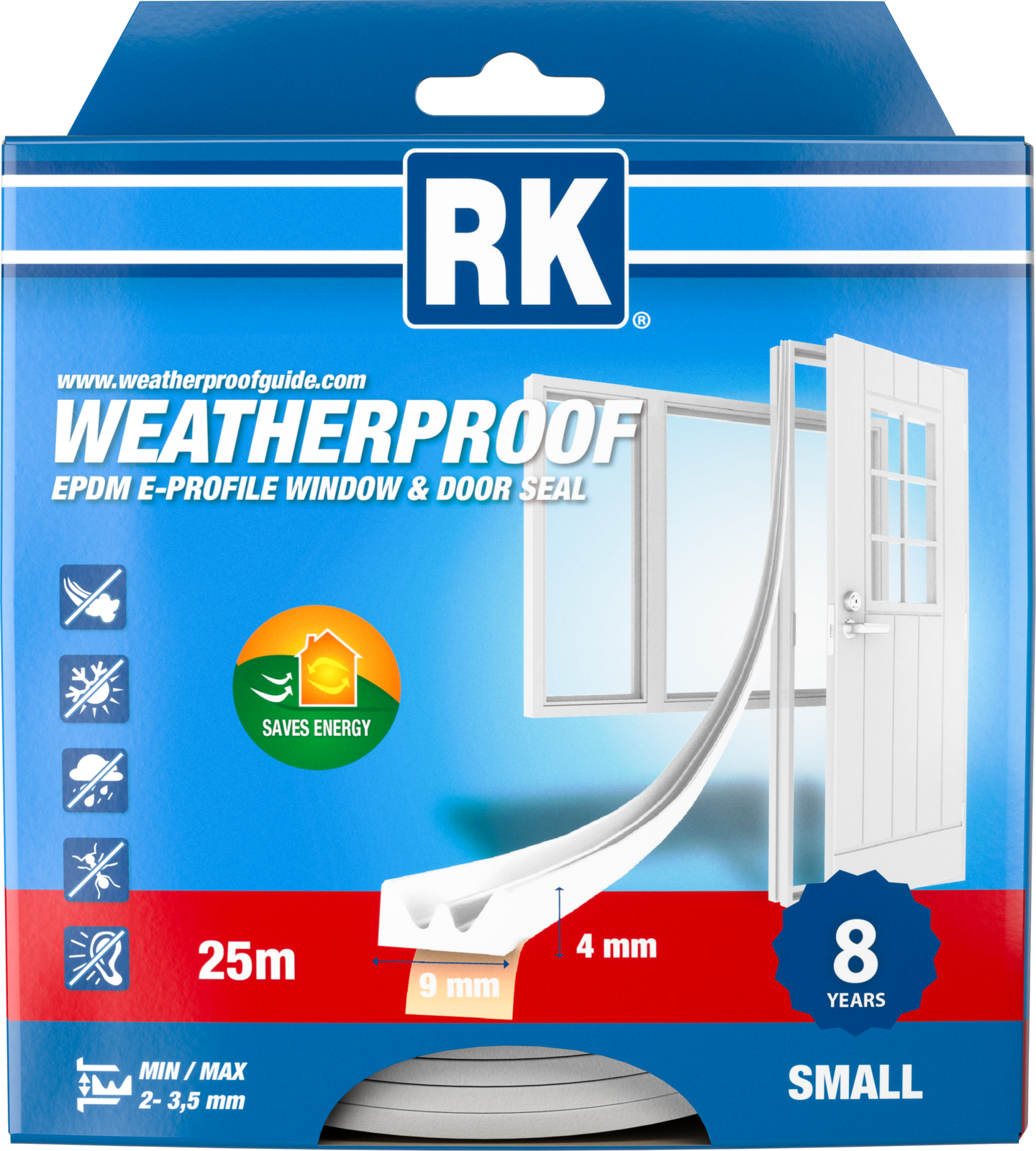 Ikkuna- ja ovitiiviste RK E-profiili valkoinen 25m