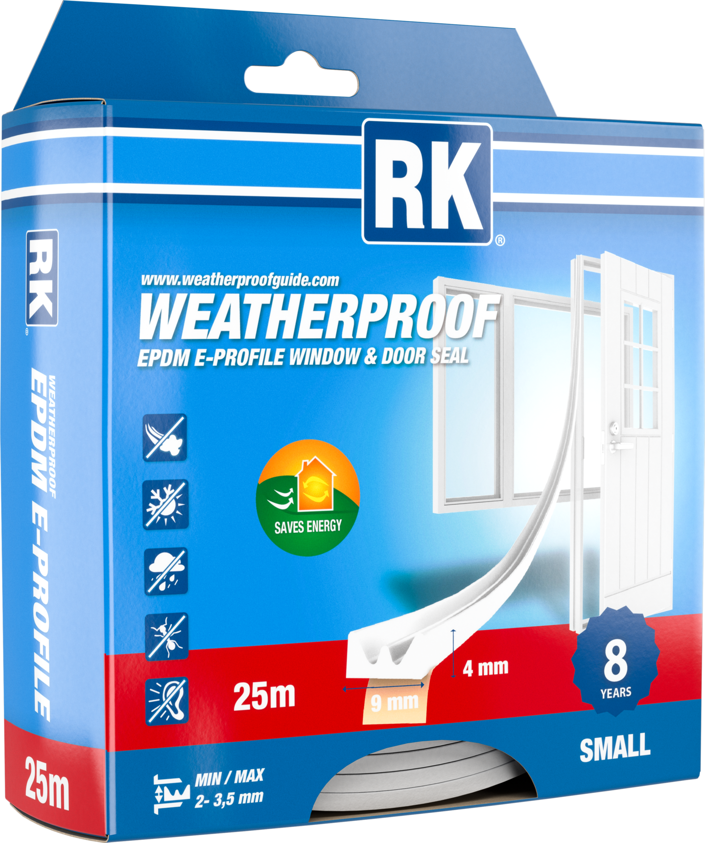 Ikkuna- ja ovitiiviste RK E-profiili valkoinen 25m