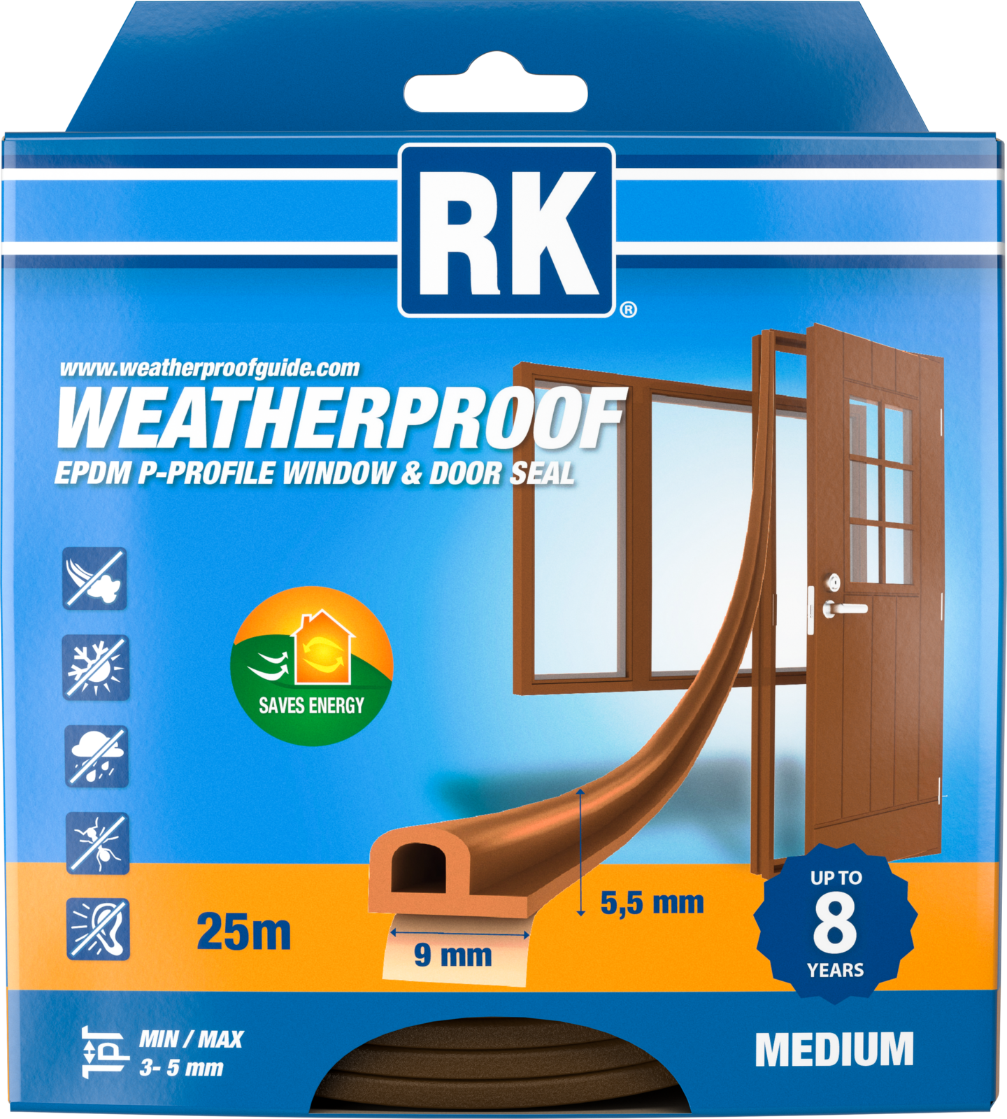 Ikkuna- ja ovitiiviste RK P-profiili ruskea 25m