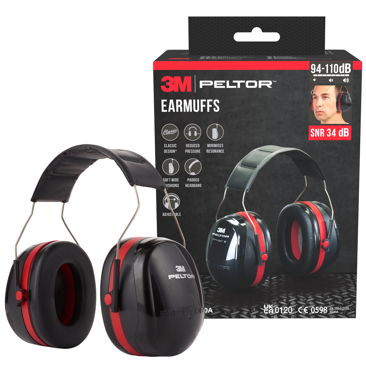Kuulonsuojaimet H540A 3M™ PELTOR™ Optime™ III signaali-kohinasuhde 34 dB