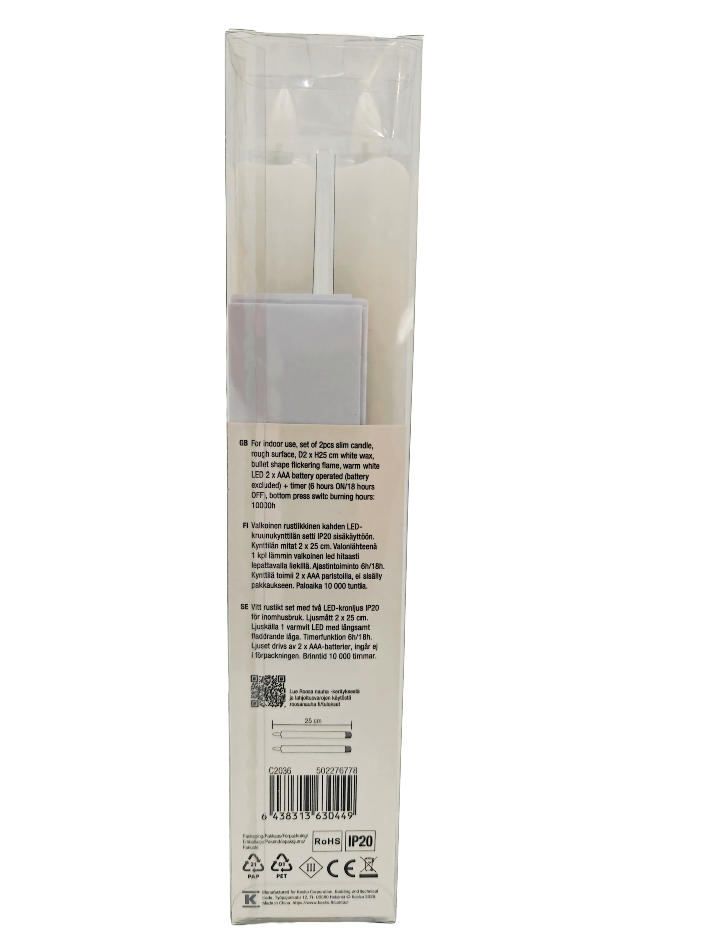 Led-kruunukynttilä Cello Roosa nauha 25cm 2kpl