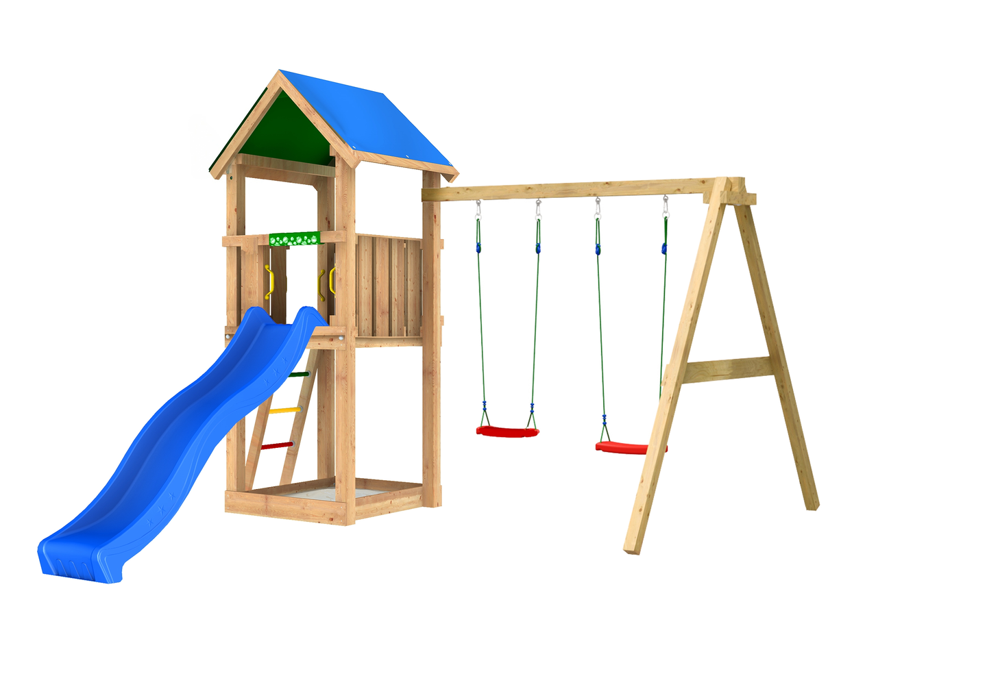 Leikkitorni Jungle Gym Castle ja Swing Module X'tra sekä liukumäki