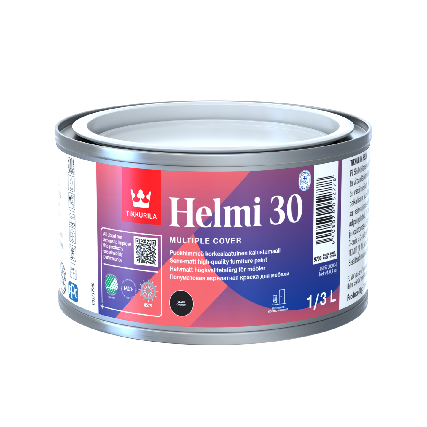 Helmi 30 Kalustemaali puolihimmeä musta 9700