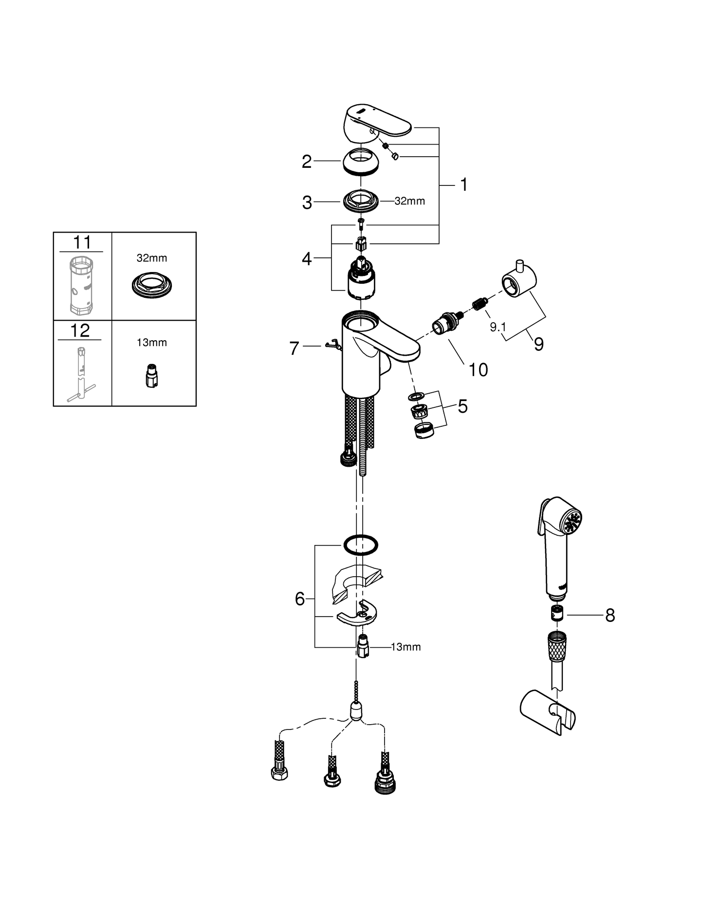 Pesuallashana GROHE 23950000 Es Cosmo bidee pesukoneventtiili