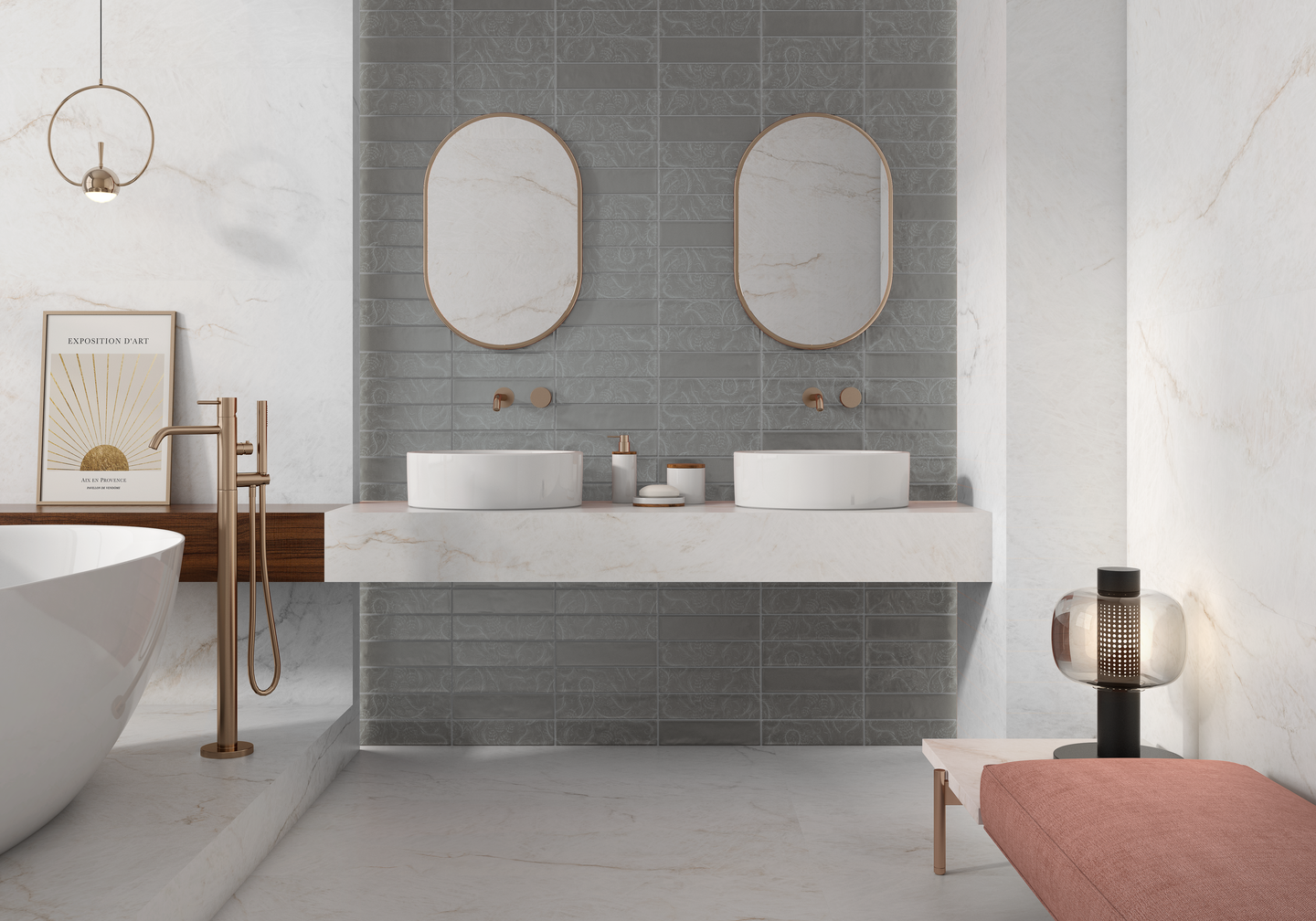 Kuviolaatta Cello Aurea Flos 7,5x30 hopea matta 0,56m²