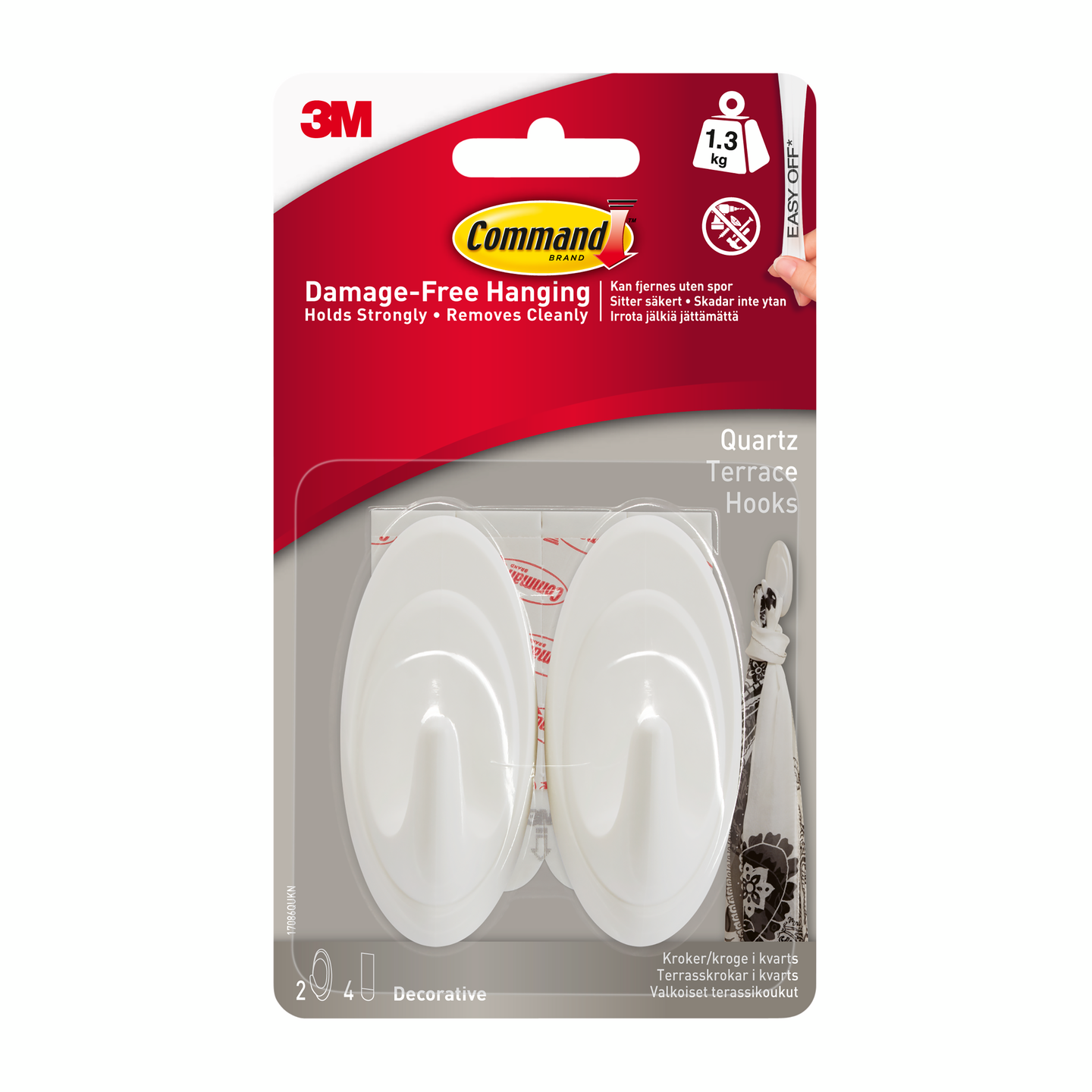 Koukku Command 17086Q terassi keskikokoinen valkoinen