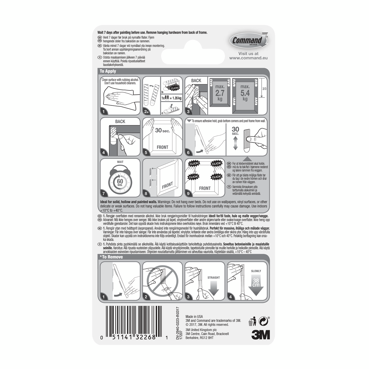 Kiinnityspala Command 17207 taulu kapea