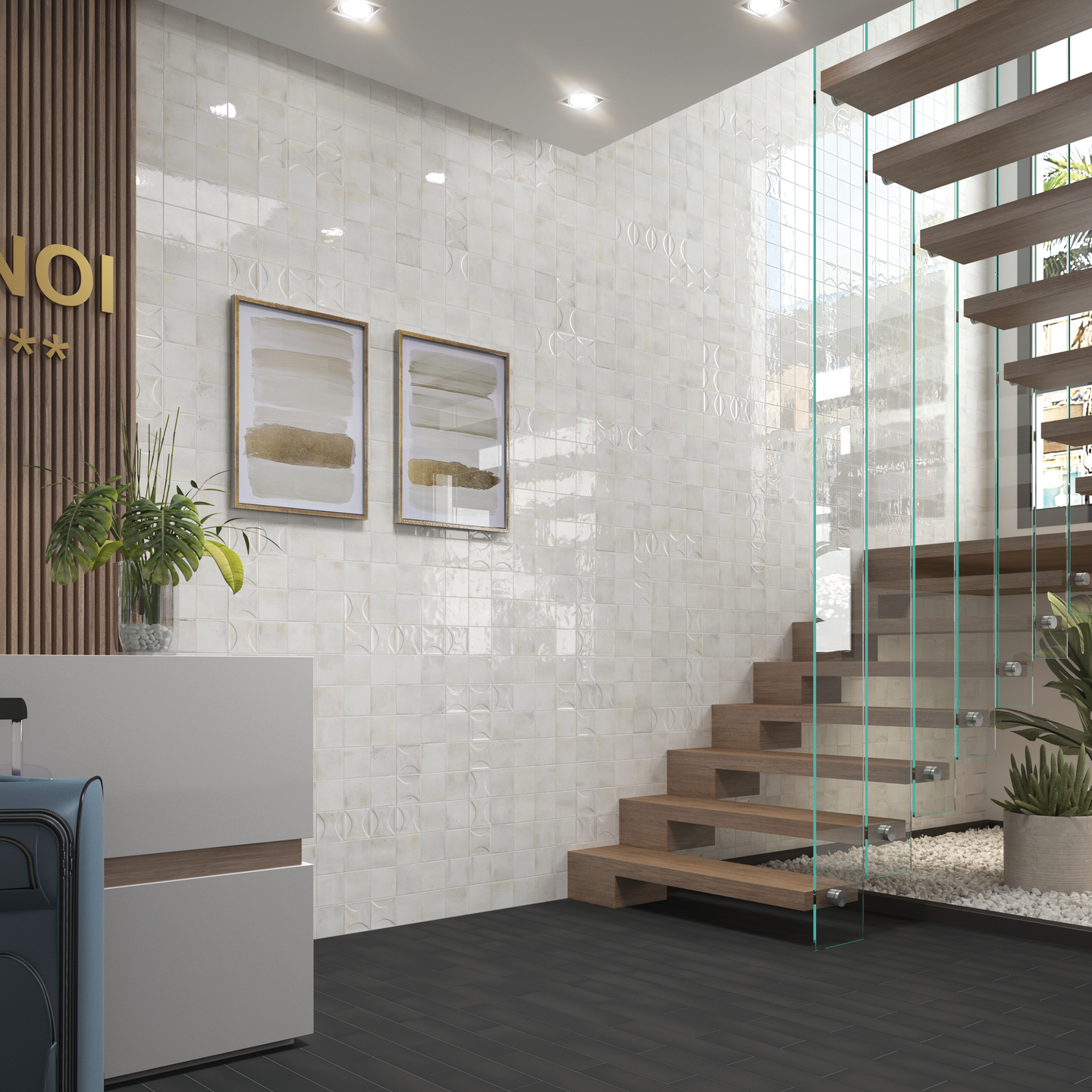 Kuviolaatta Cello Hanoi 10x10 valkoinen 0,6m²