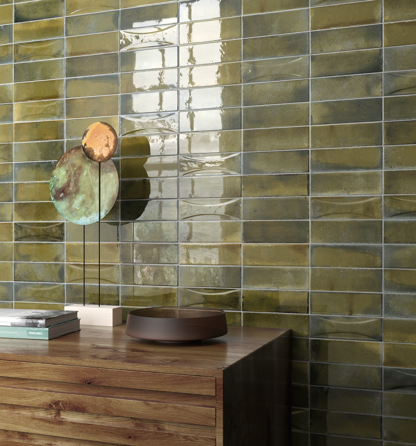 Seinälaatta Cello Hanoi 6,5x20cm oliivinvihreä 0,5m²