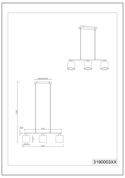 Riippuvalaisin TRIO Julieta 3-osainen 3xE14 40W beige/musta