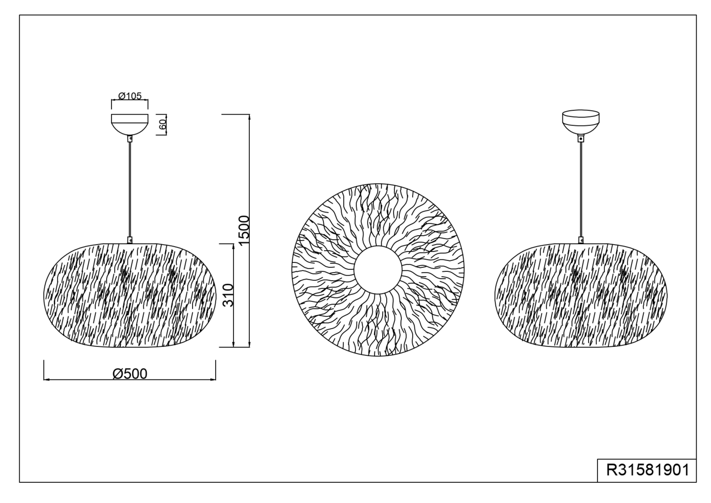 Riippuvalaisin TRIO Furry 50cm E27 10W valkoinen