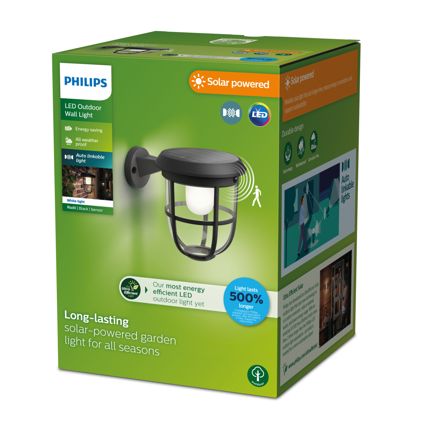 Aurinkokennovalaisin Philips Radii 250lm 3000K 1.3W musta