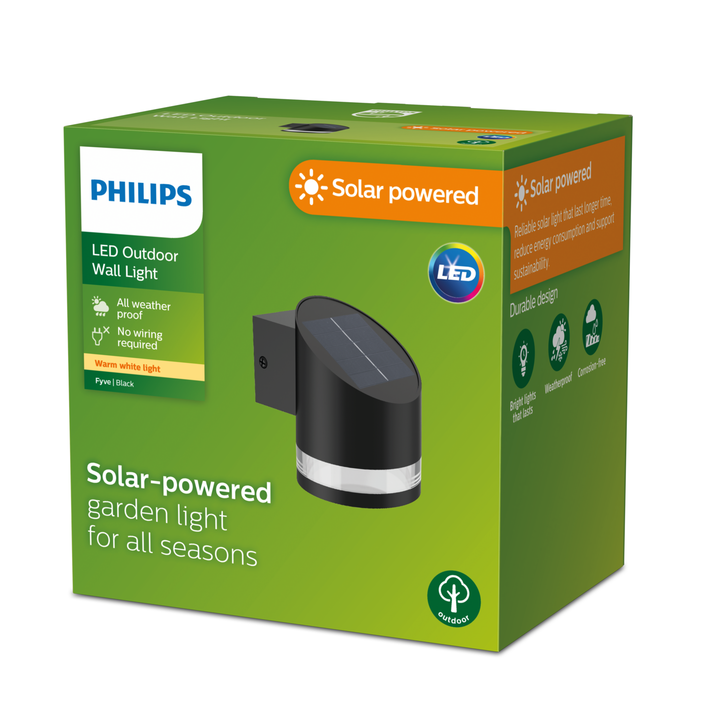 Aurinkokennovalaisin Philips Fyve 200lm 2700K 1,5W musta