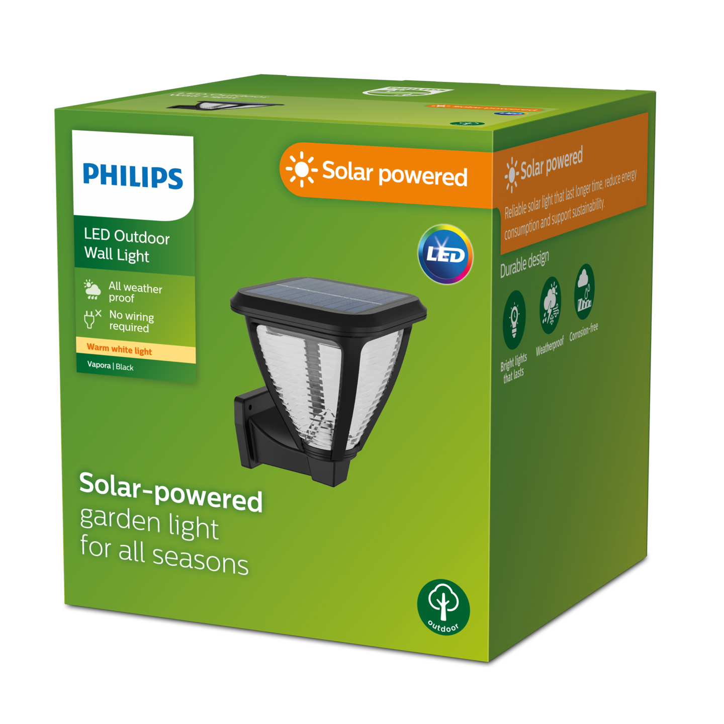 Aurinkokennovalaisin Philips Vapora 200lm 2700K 1,5W musta