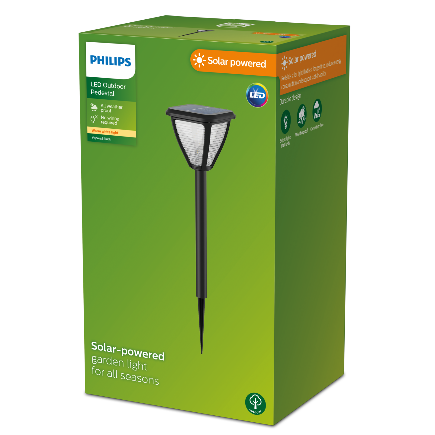 Aurinkokennovalaisin Philips Vapora 200lm 2700K 1,5W musta