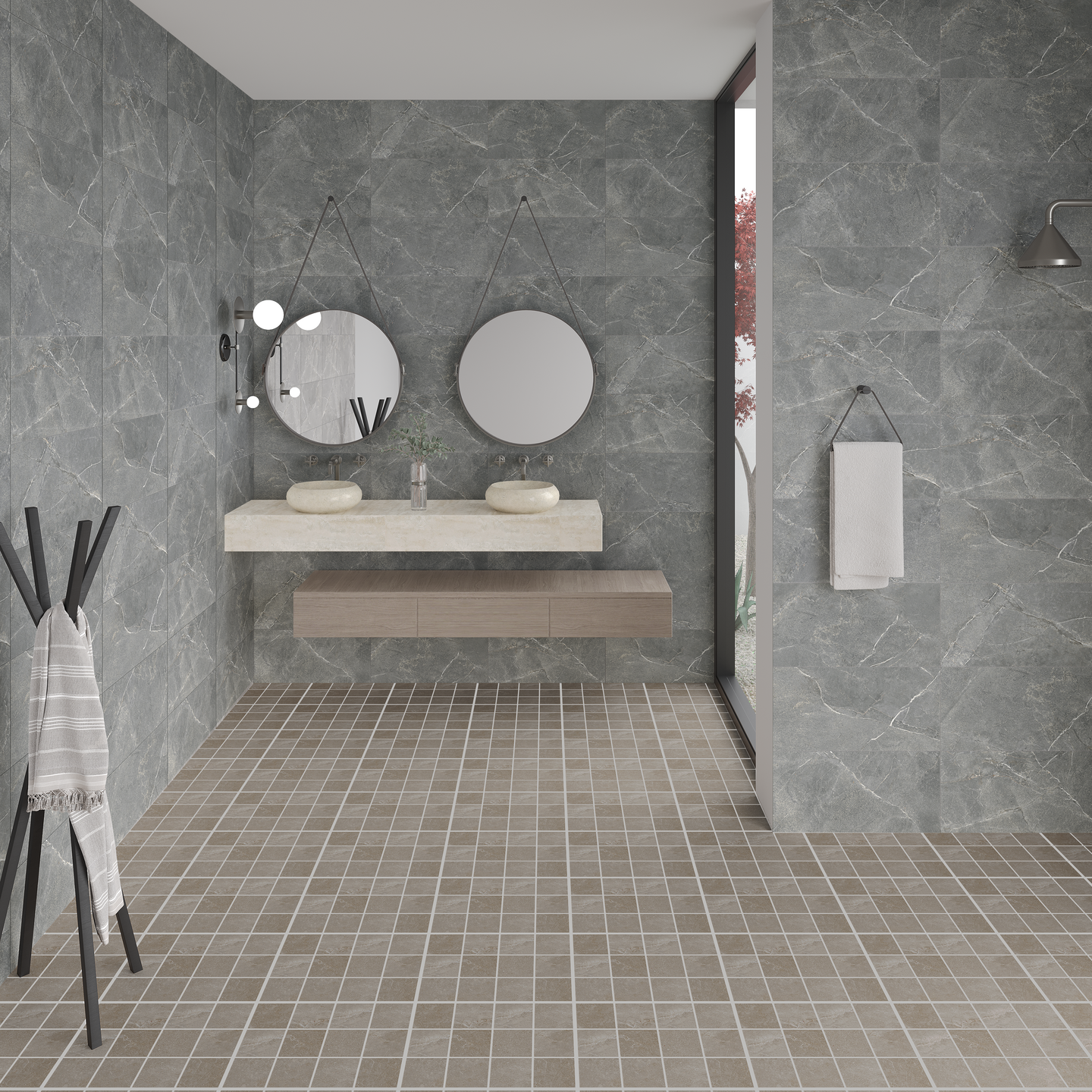 Lattialaatta Cello Veinstone 10x10 ruskea PK R10B 1,44m²