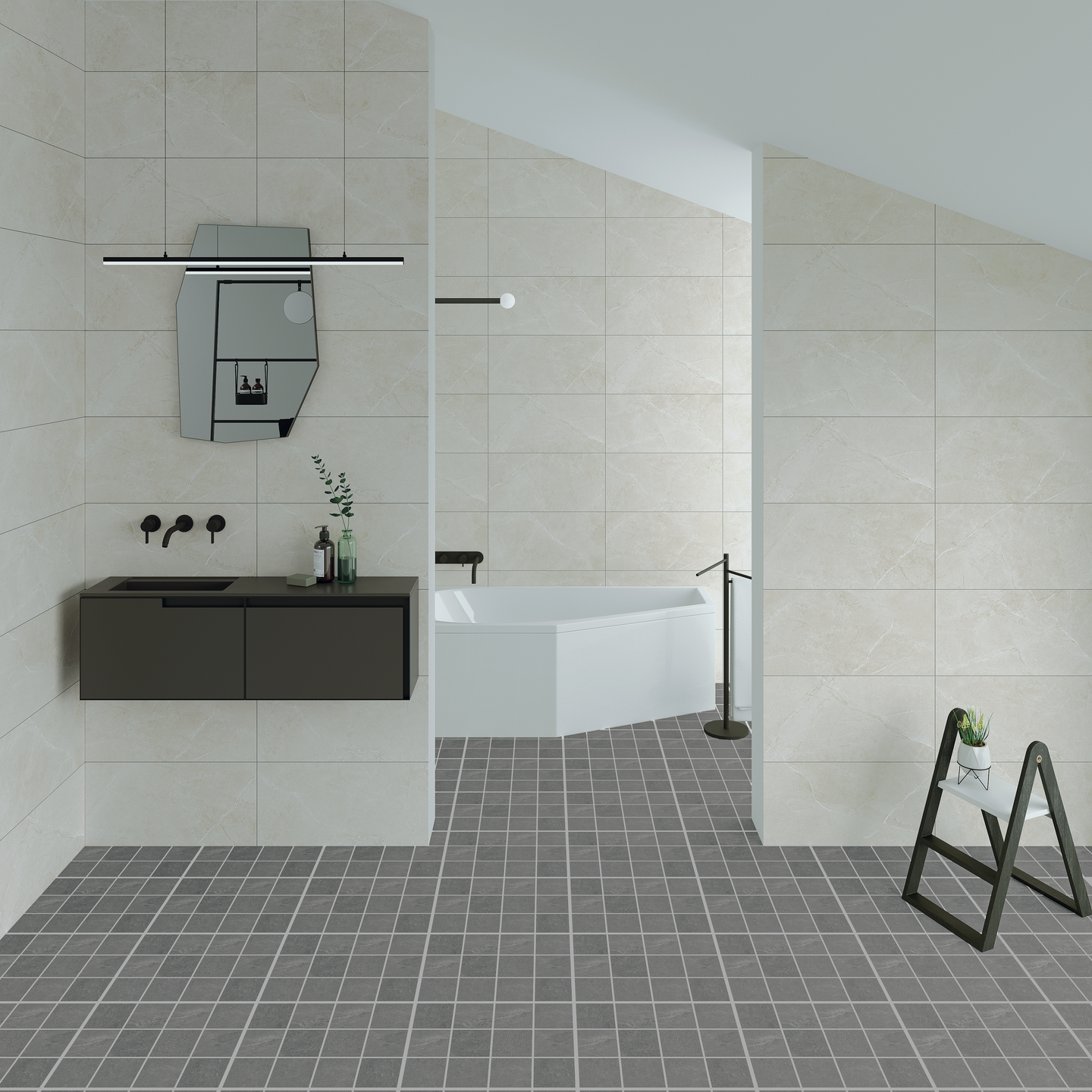 Lattialaatta Cello Veinstone 10x10 harmaa PK R10B 1,44m²