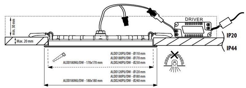 Alasvalo Ensto Velox ALDD240PU IP44 14w 830/840 valkoinen