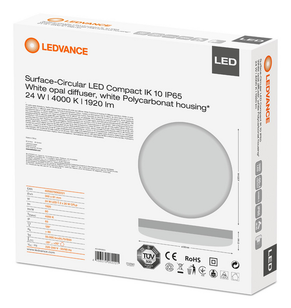 Pinta-asennusvalaisin LEDVANCE Surface Compact IK10 24W/4000K