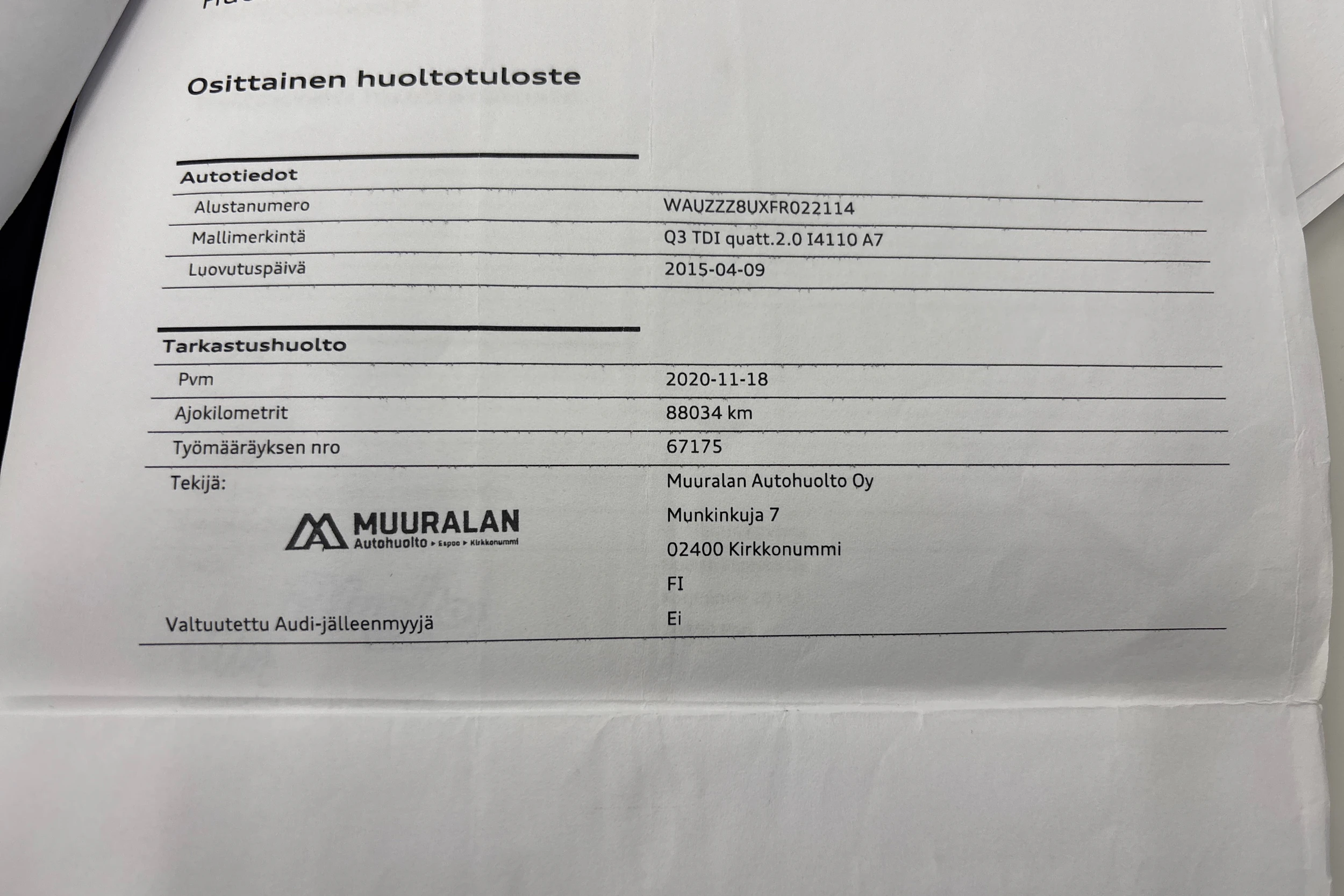 valkoinen Audi Q3 2015 kuva 33.
