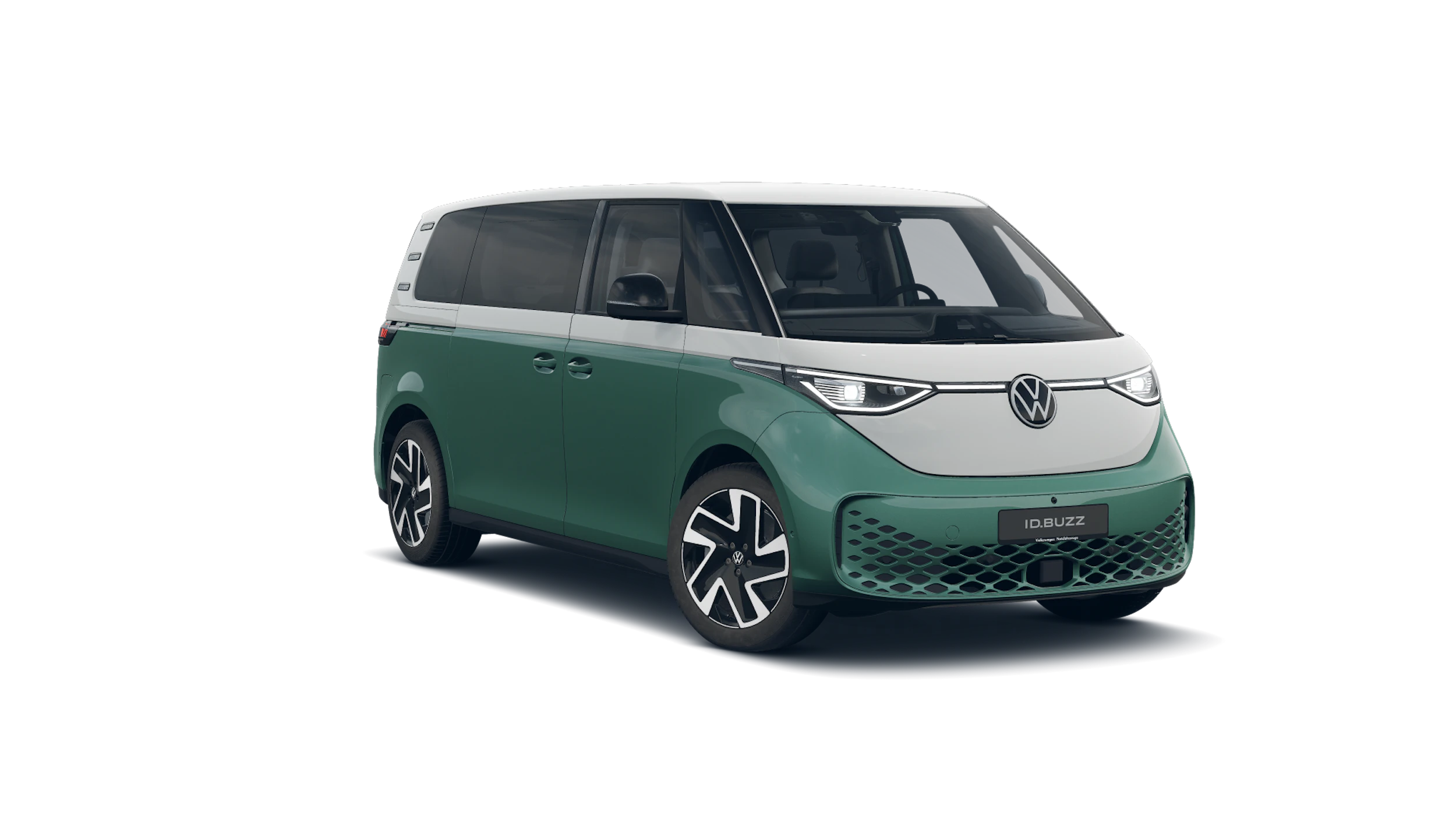 Candy White -valkoinen normaaliväri - Bay Leaf Green -vihreä metalliväri Volkswagen ID. Buzz 2027 kuva 1.