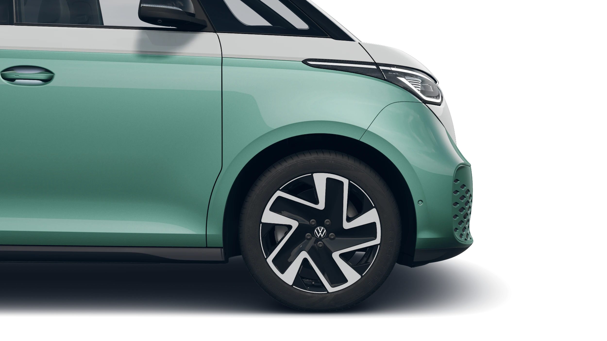 Candy White -valkoinen normaaliväri - Bay Leaf Green -vihreä metalliväri Volkswagen ID. Buzz 2027 kuva 9.