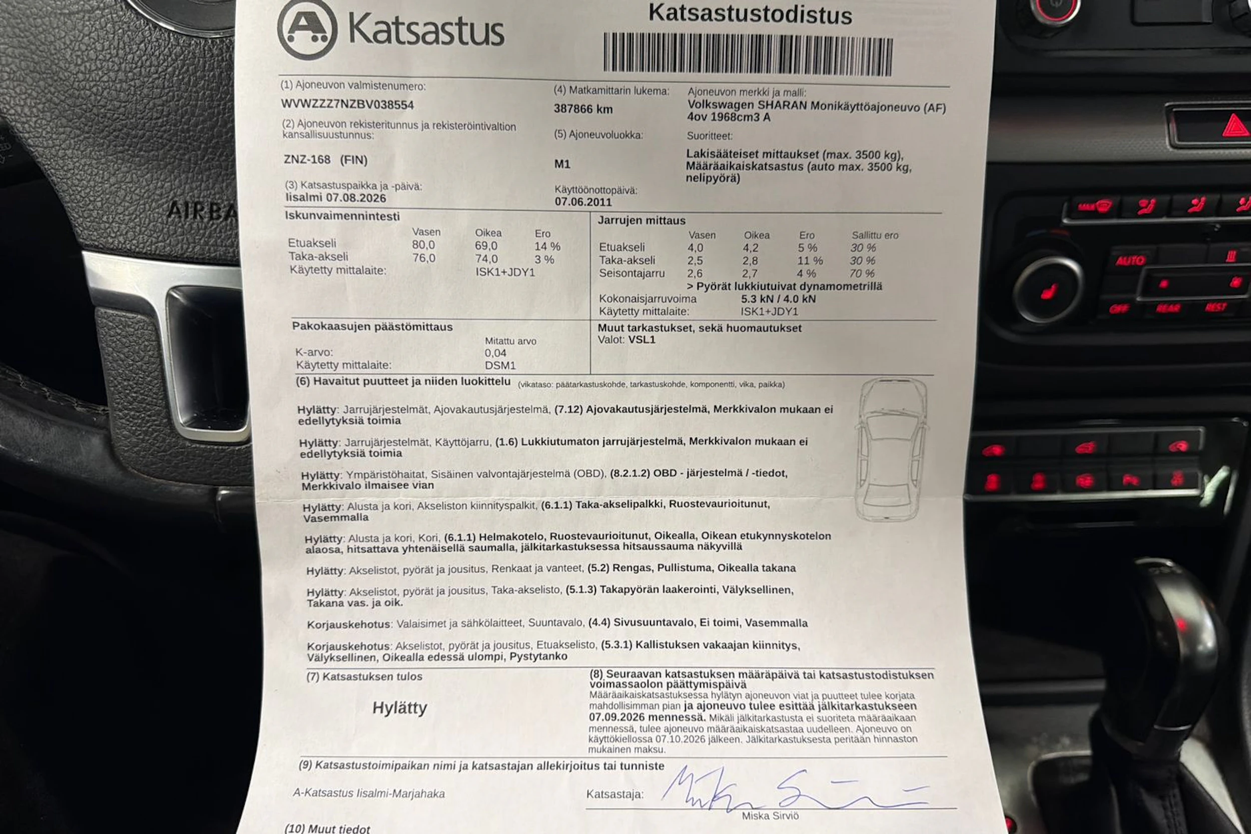 Keltainen Volkswagen SHARAN 2011 kuva 25.