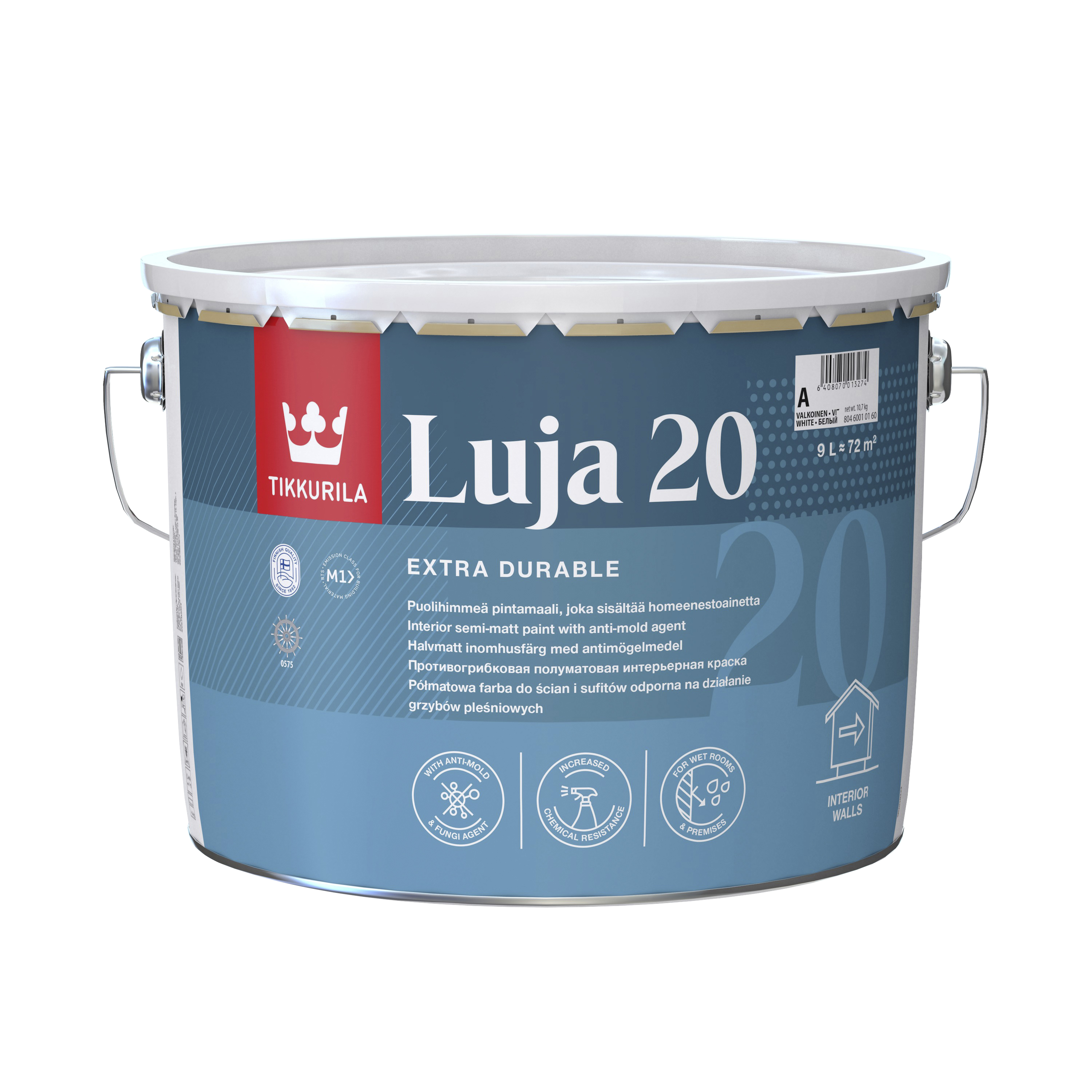 Luja 20 Pintamaali puolihimmeä 9l A valkoinen sävytettävissä