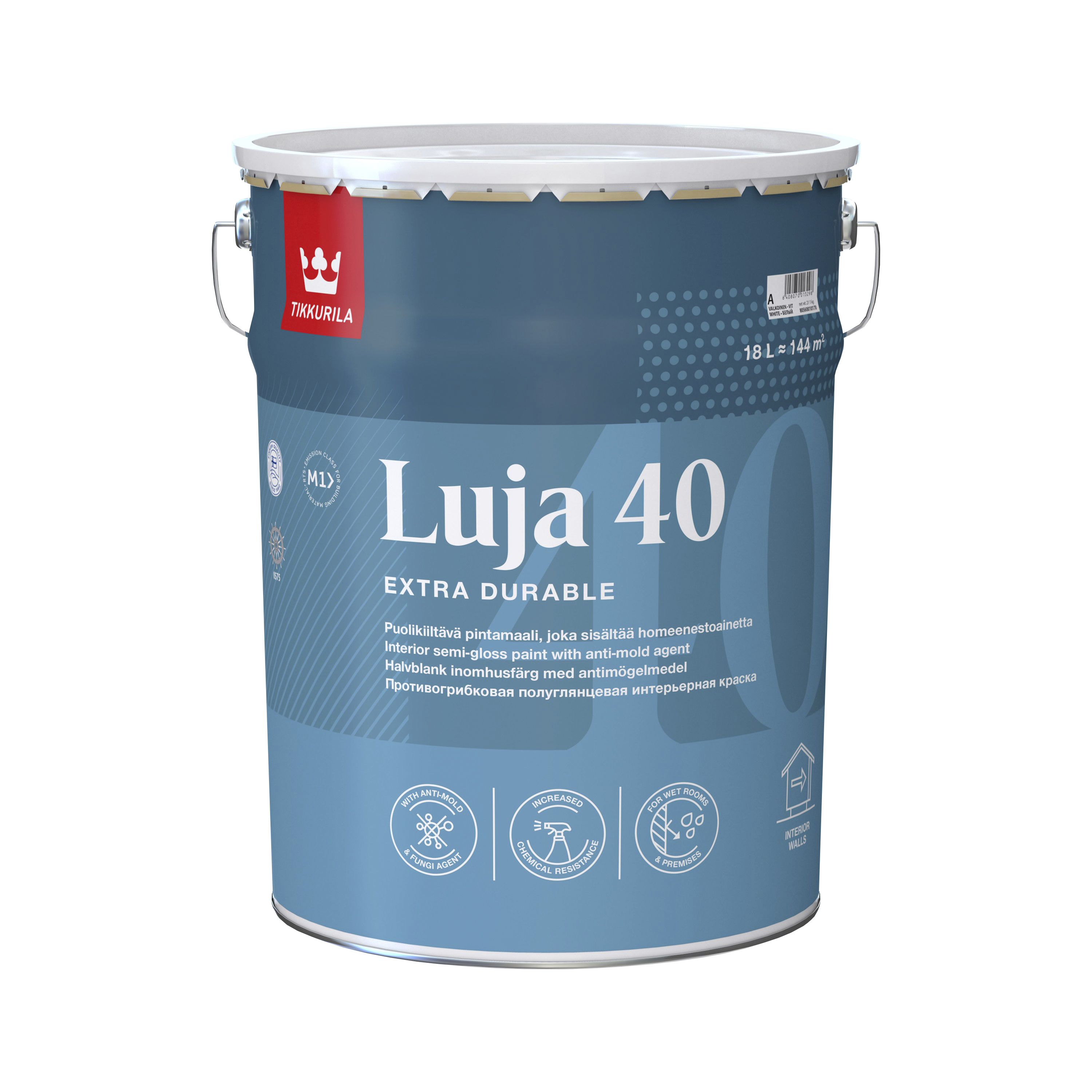 Luja 40 Pintamaali puolikiiltävä 18l A valkoinen sävytettävissä