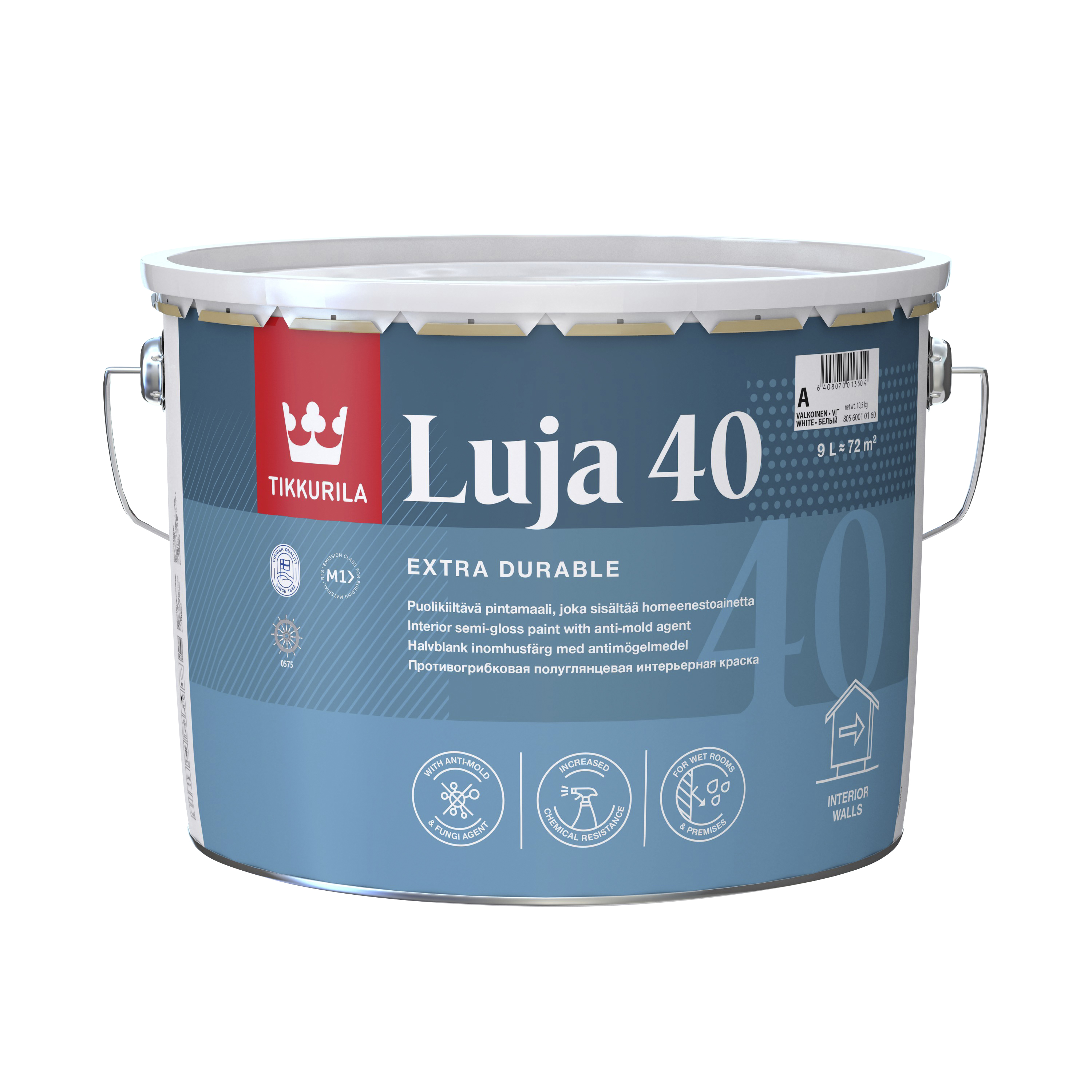 Luja 40 Pintamaali puolikiiltävä 9l A valkoinen sävytettävissä