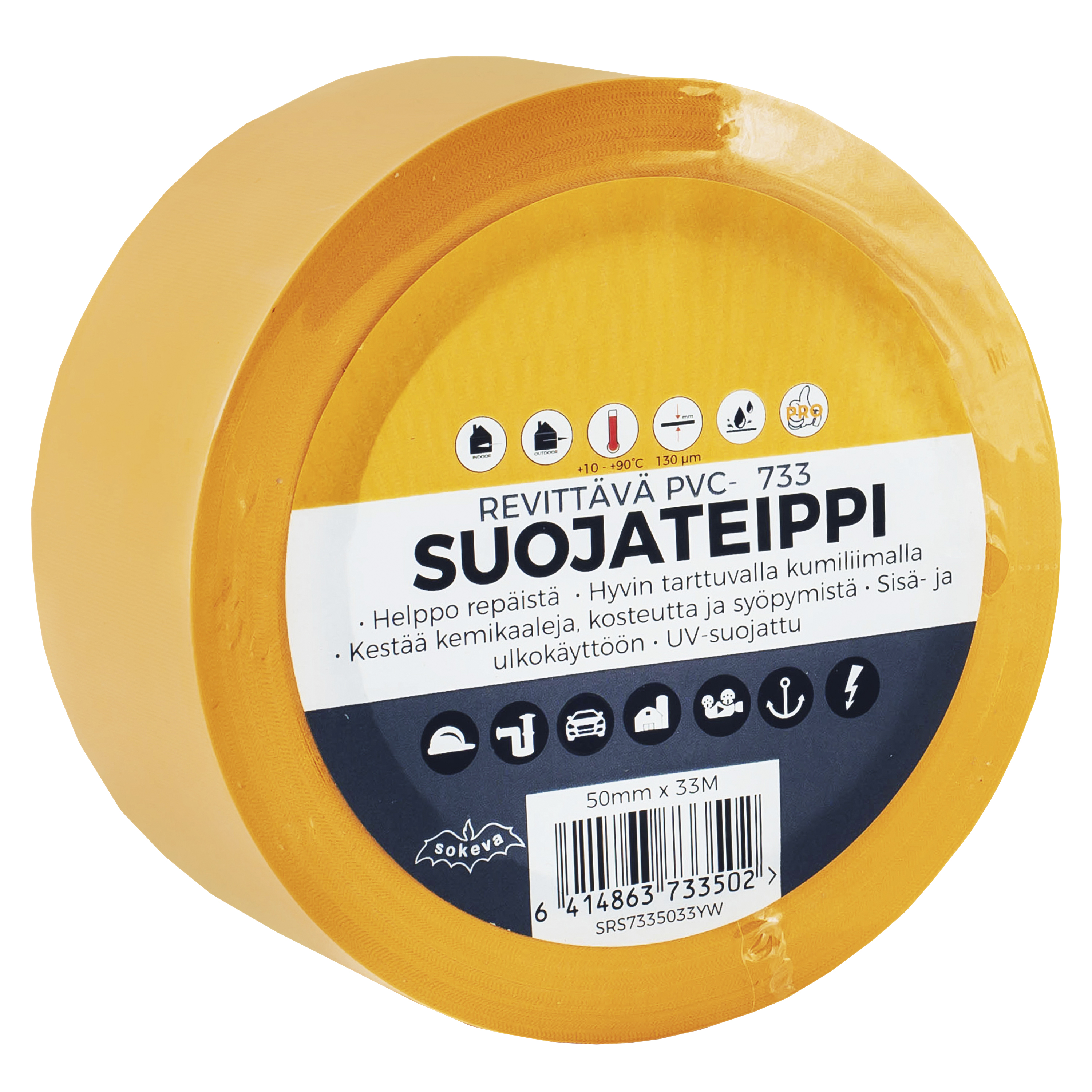 Suojateippi 50mmx33m revittävä keltainen