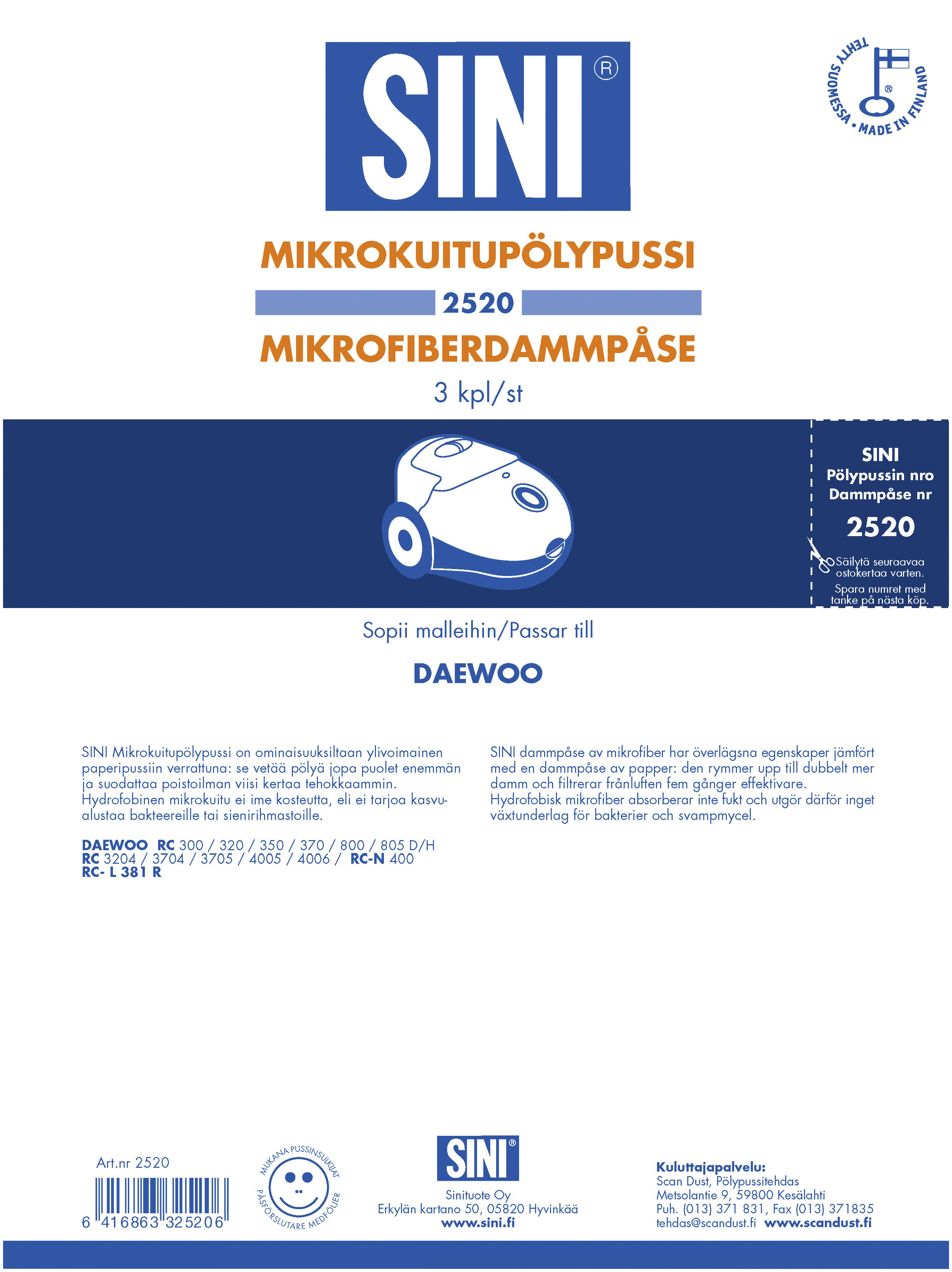Pölypussi Daewoo RC 300 2520 - K-Rauta