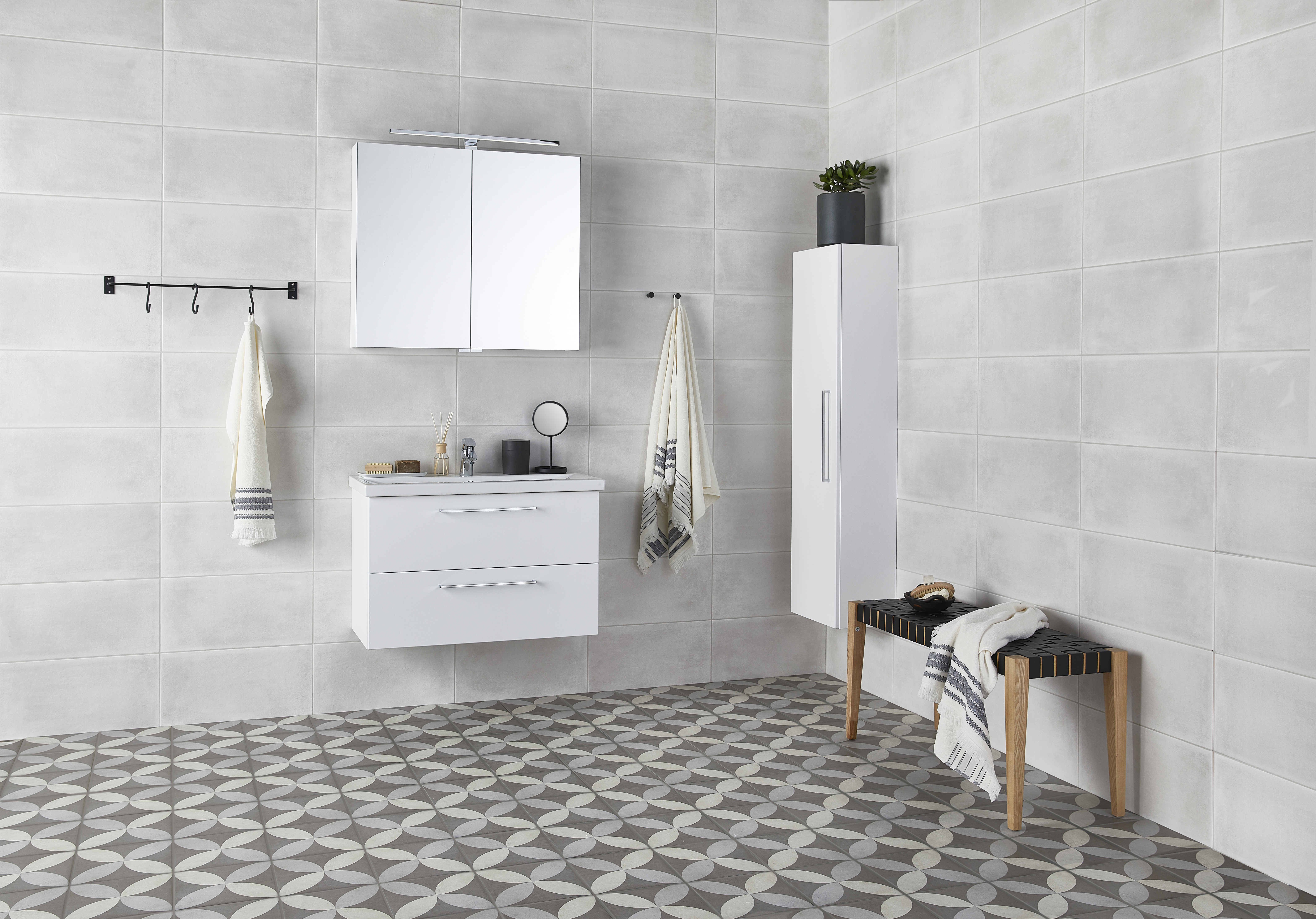 Peilikaappi Cello Wave 80cm valkoinen 2-osainen IP44 pistorasia