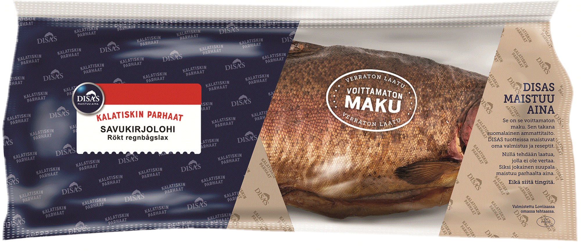 Disas rökad regnbågsforell ca 1,2kg hel vakuumförpackad