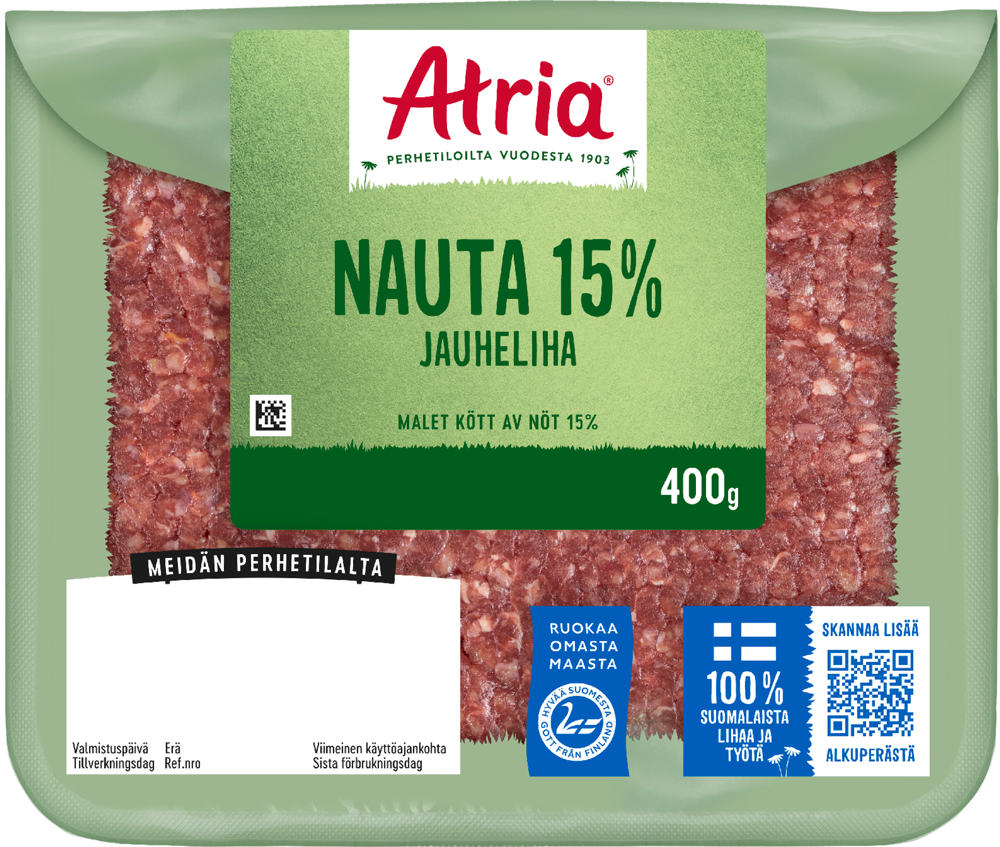 Atria Perhetilan nöt fågelkött 15% 400g